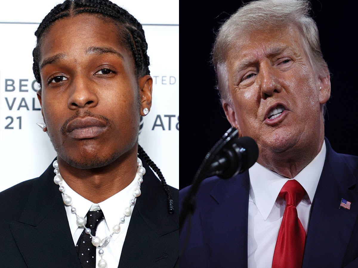 A$AP Rocky poses at the  2021 Tribeca Festival and Donald Trump speaks at the  Conservative Political Action Conference (CPAC).