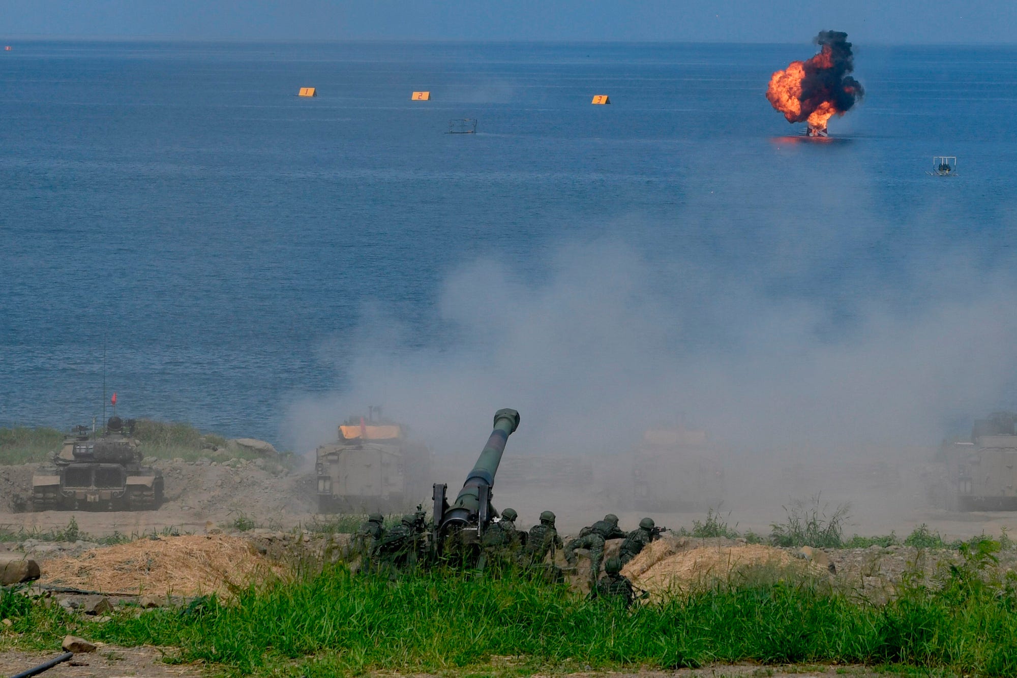 Taiwan artillery fires into sea during exercise drill