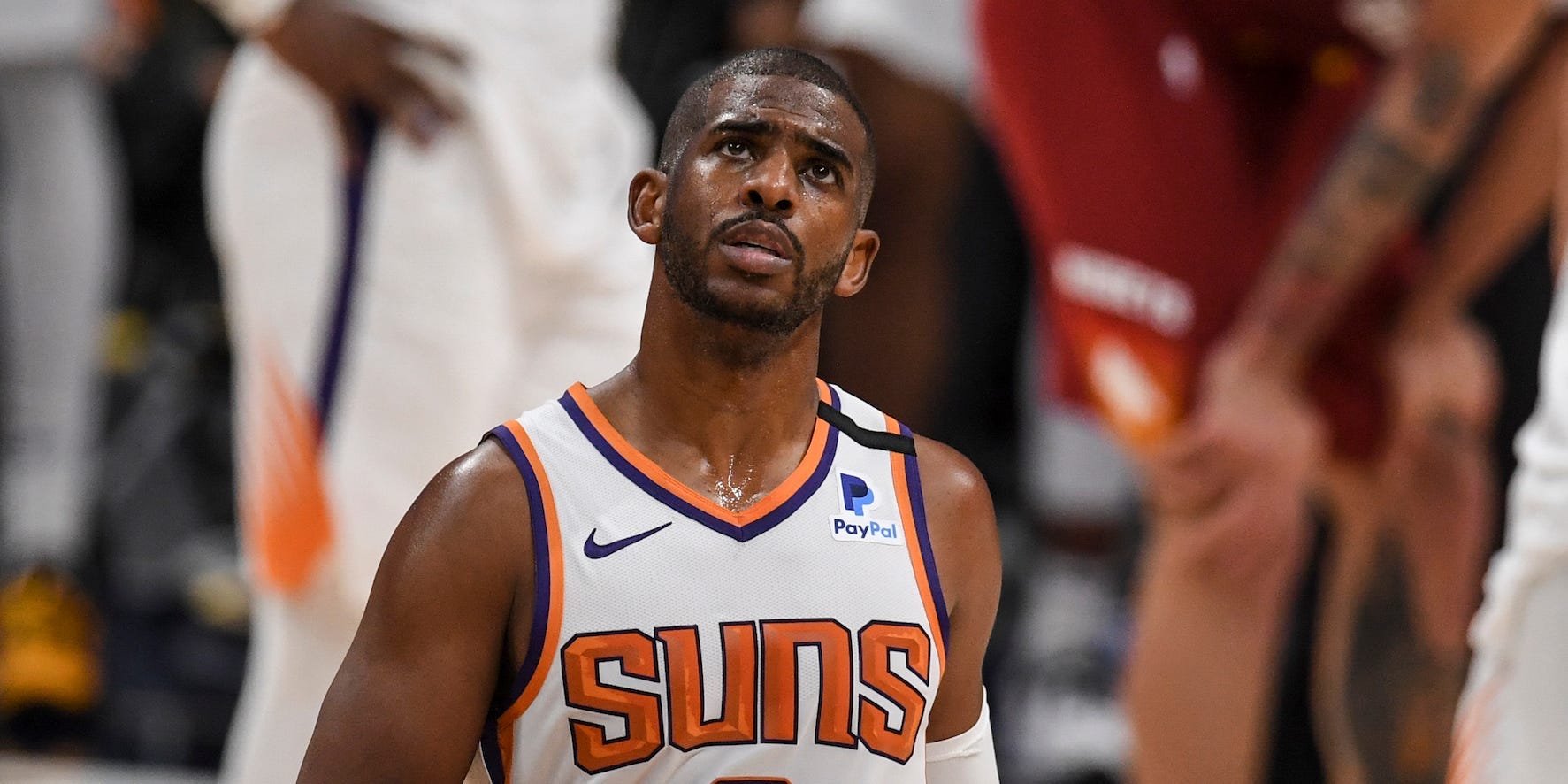Chris Paul (3) of the Phoenix Suns during the fourth quarter of Phoenix's series-clinching 125-118 win at Ball Arena on Sunday, June 13, 2021.
