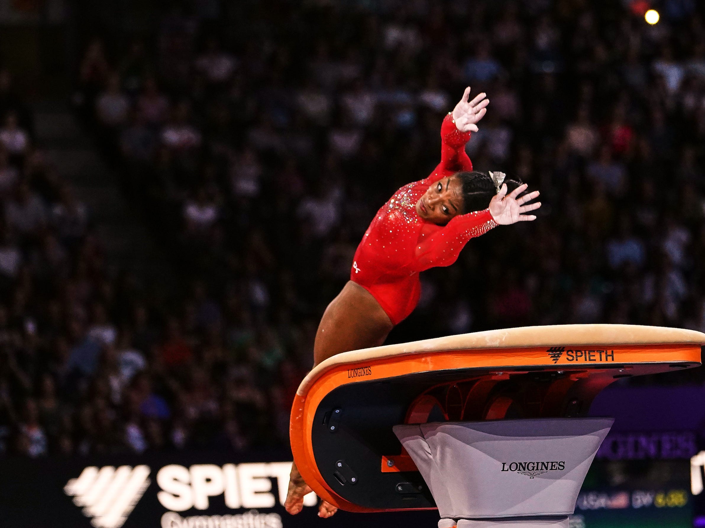 Simone Biles approaches the vaulting table.