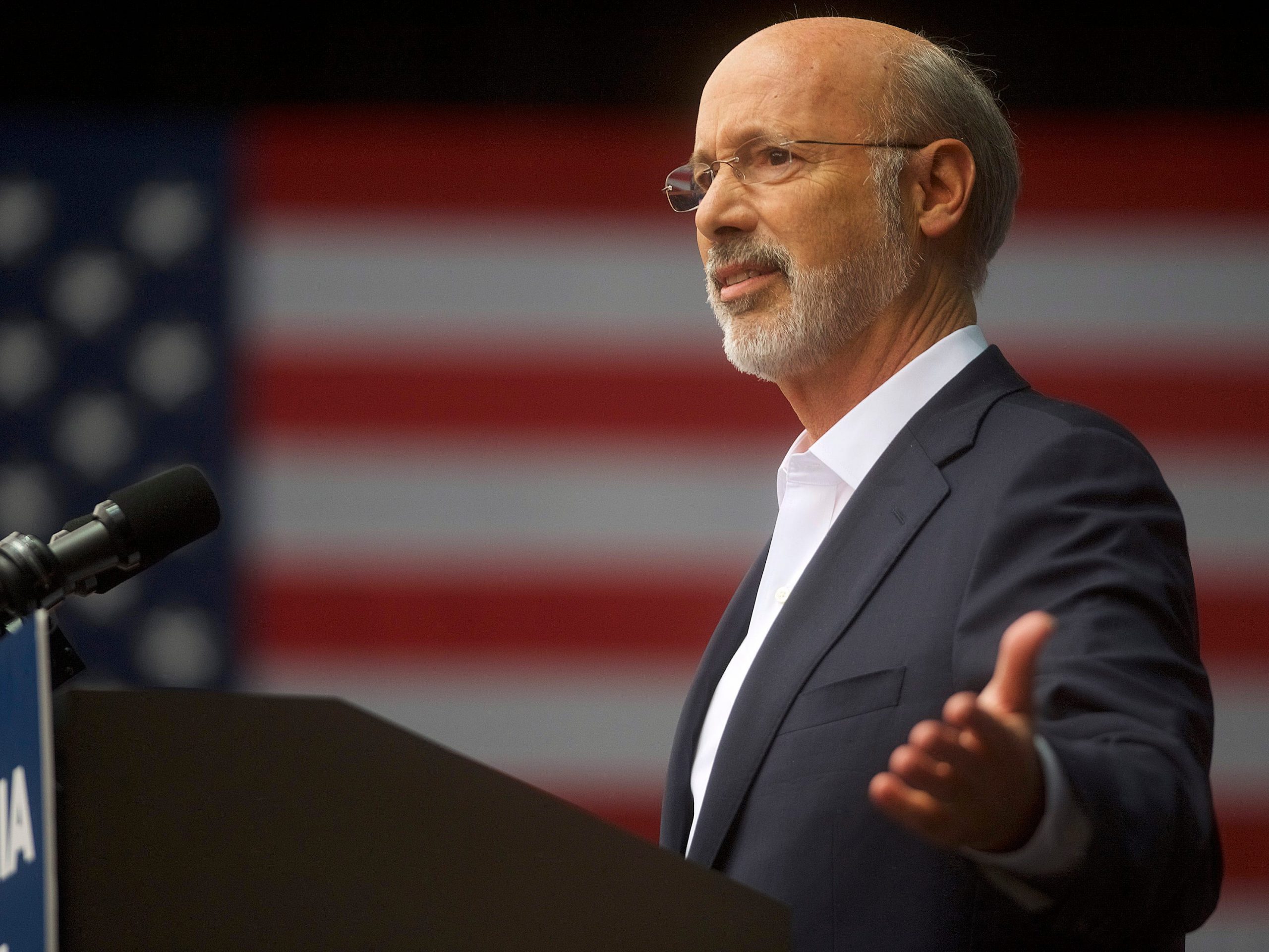 PHILADELPHIA, PA - SEPTEMBER 21: Pennsylvania Governor Tom Wolf addresses supporters before former President Barack Obama speaks during a campaign rally for statewide Democratic candidates on September 21, 2018 in Philadelphia, Pennsylvania.