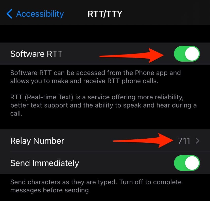 Toggles for the RTT tools on iPhone.