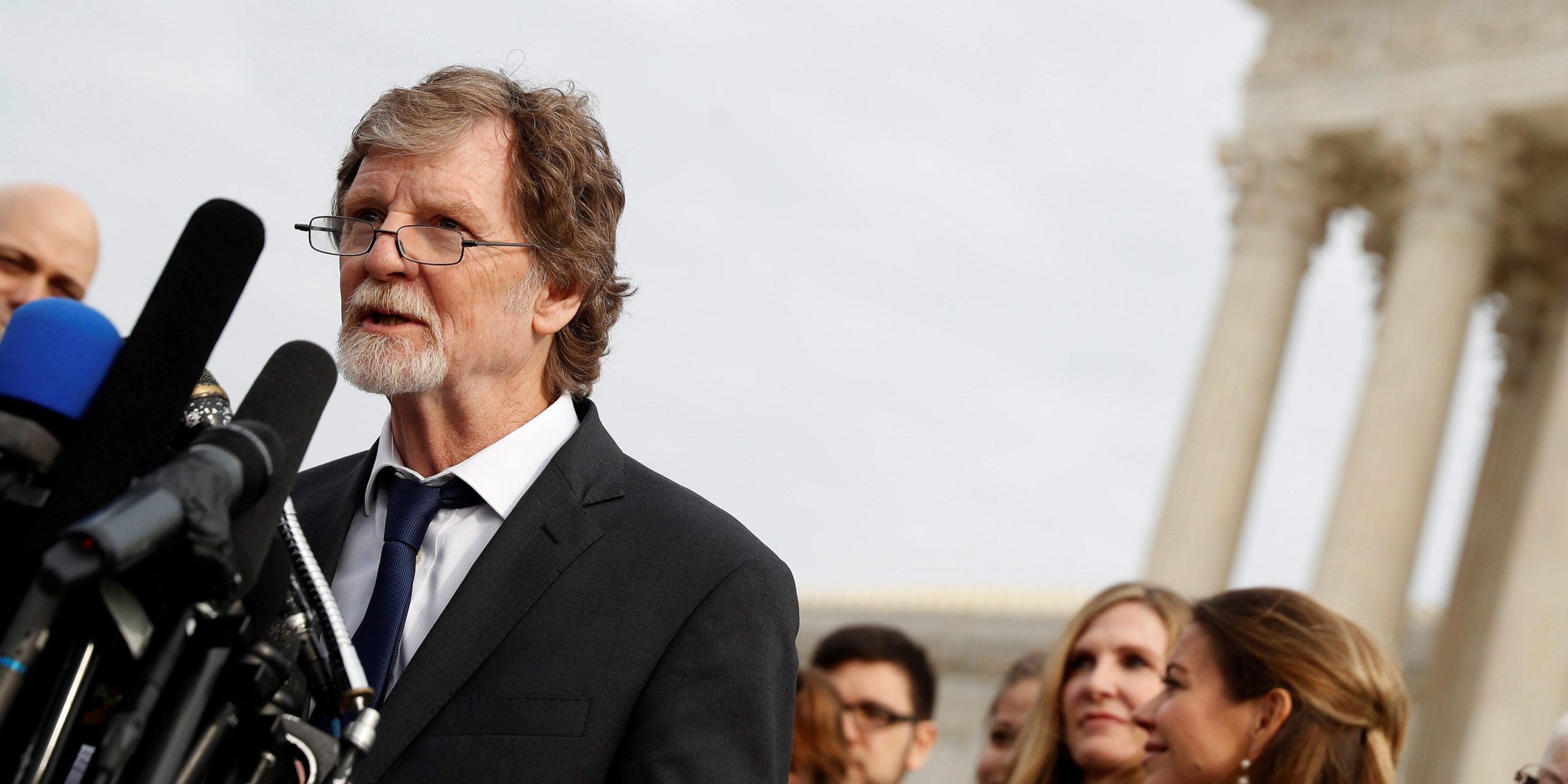 Baker Jack Phillips speaks with the media following oral arguments in the Masterpiece Cakeshop vs. Colorado Civil Rights Commission case at the Supreme Court in Washington, U.S., December 5, 2017.