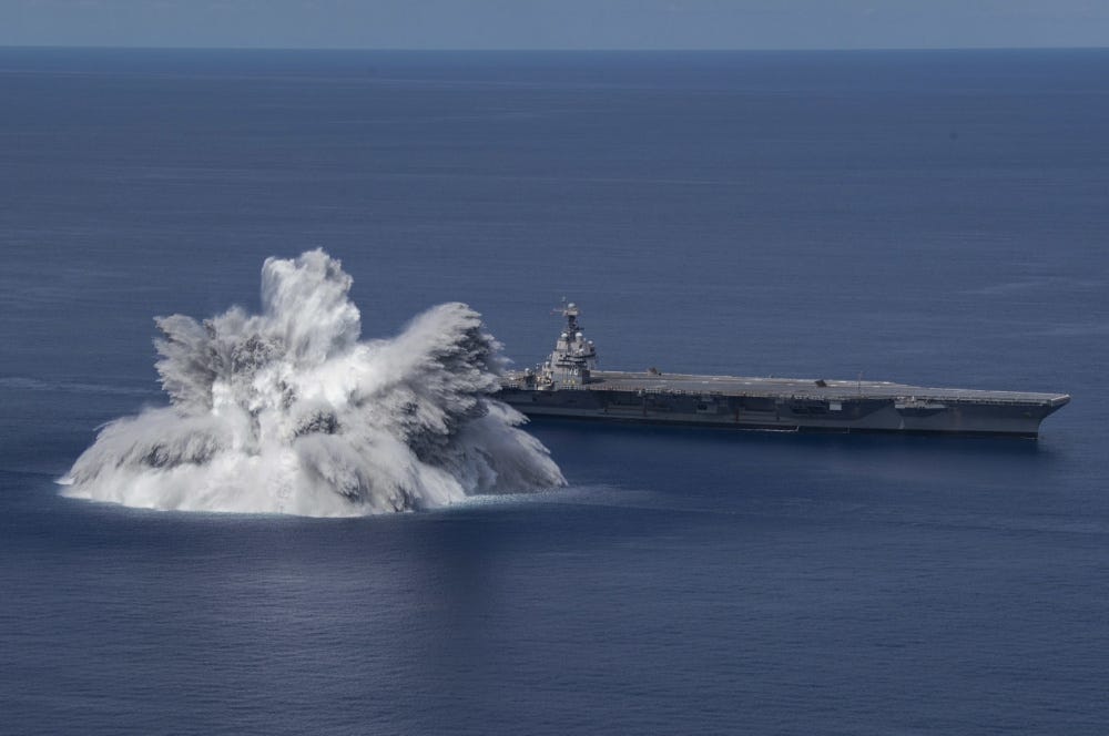 US Navy aircraft carrier USS Gerald R. Ford during full-ship shock trials