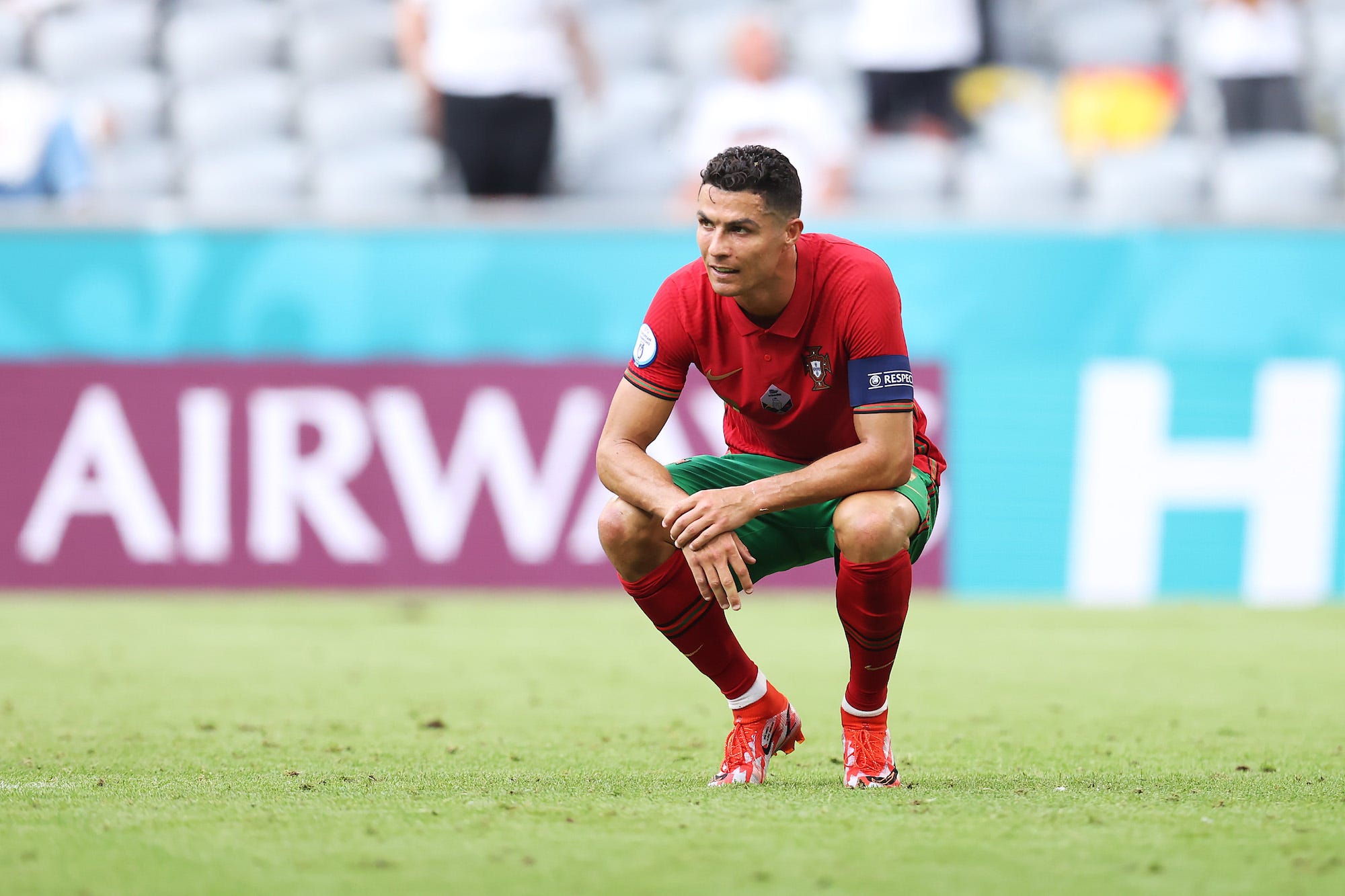 Ronaldo looks on after Portugal was beaten 4-2 by Germany at Euro 2020