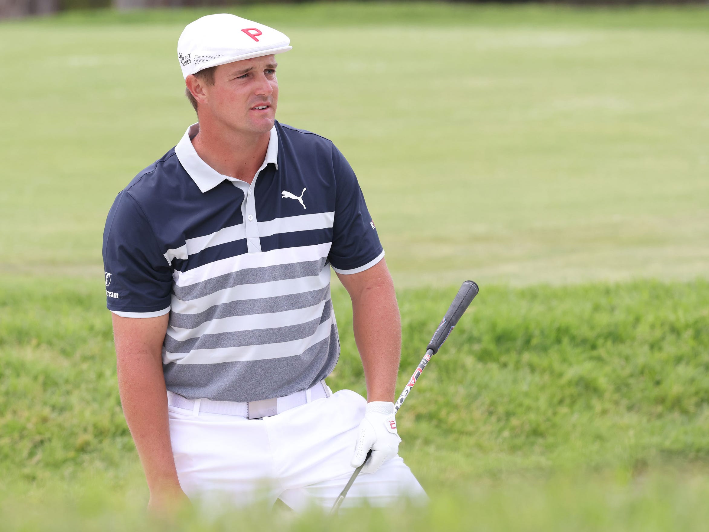 Bryson DeChambeau reacts after a shot at the 2021 US Open.