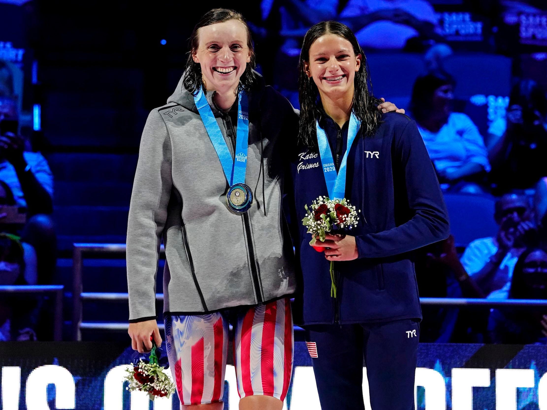 Katie Ledecky (left) and Katie Grimes at US Olympic Swimming Trials.
