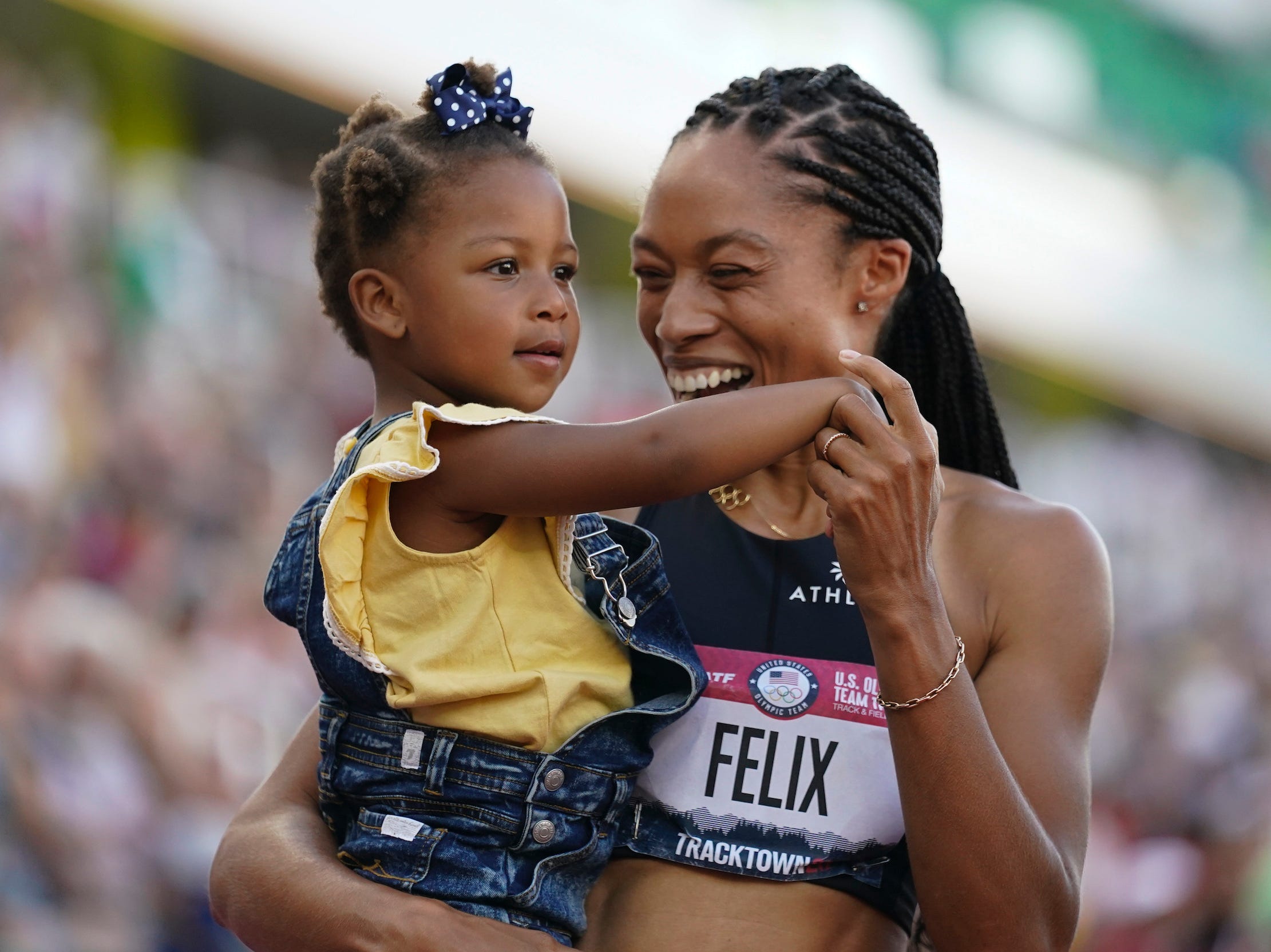Allyson Felix (right) and her daughter, Camryn Ferguson.