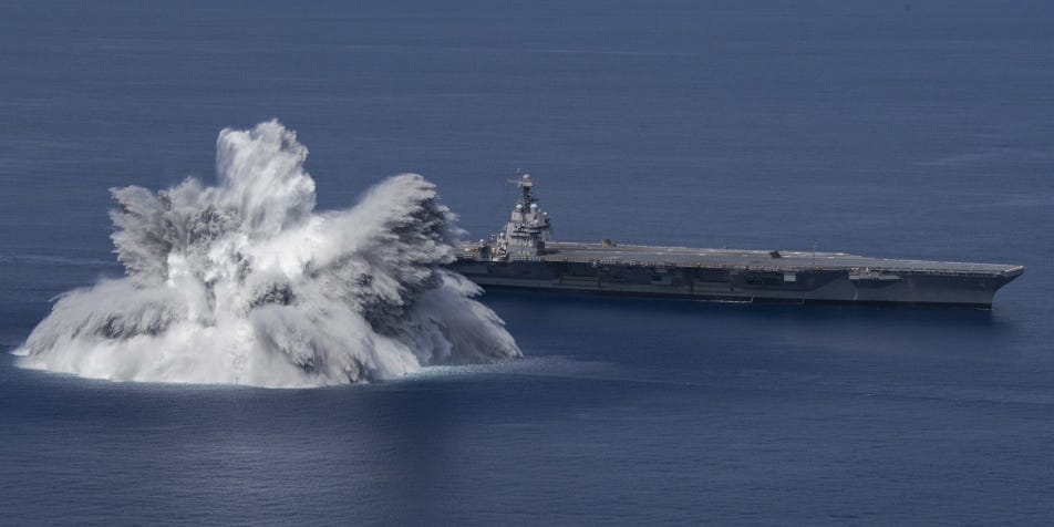 US Navy aircraft carrier USS Gerald R. Ford during full-ship shock trials