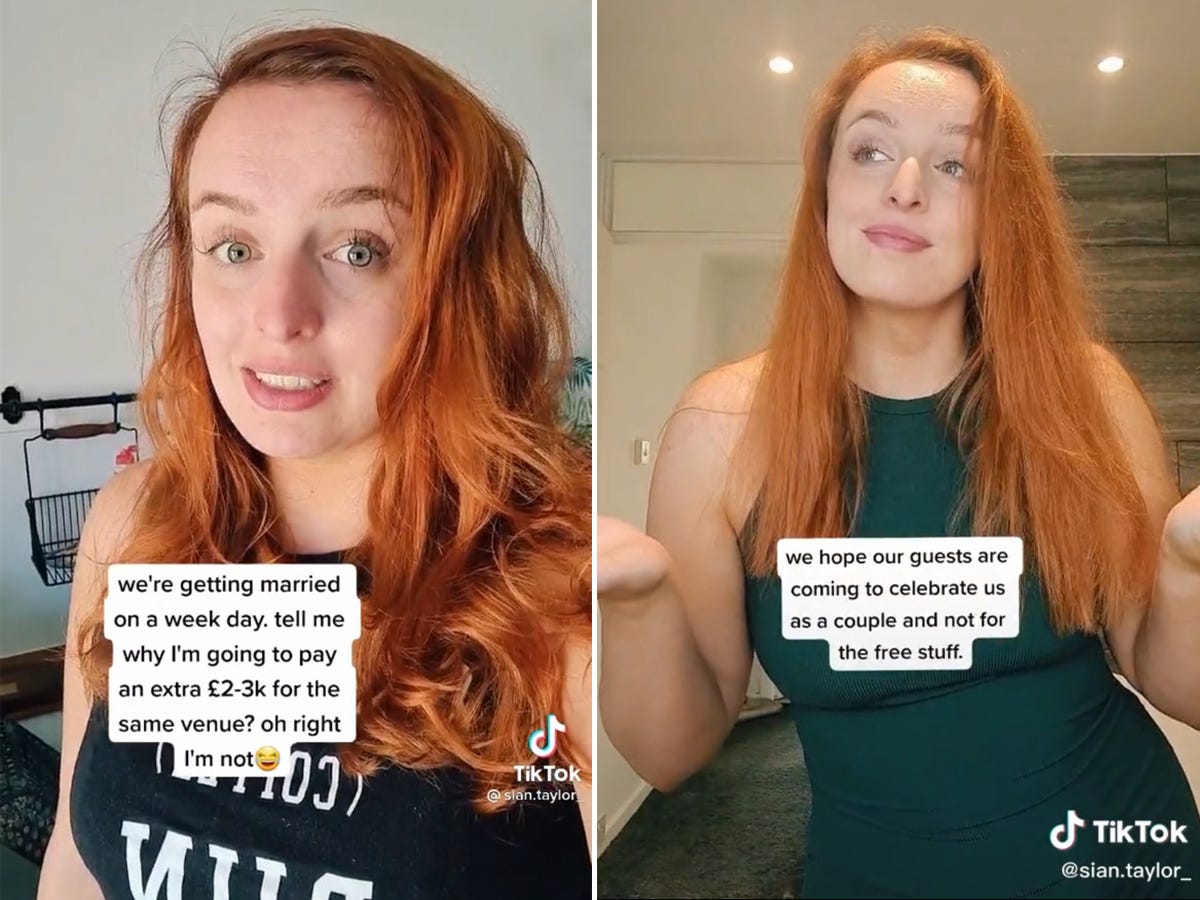 A side-by-side of a redheaded woman in two TikToks.