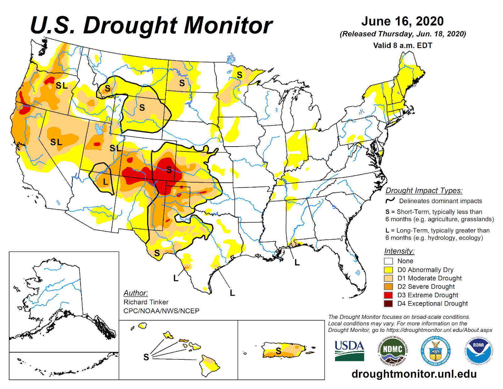 Drought map of the US from 2020