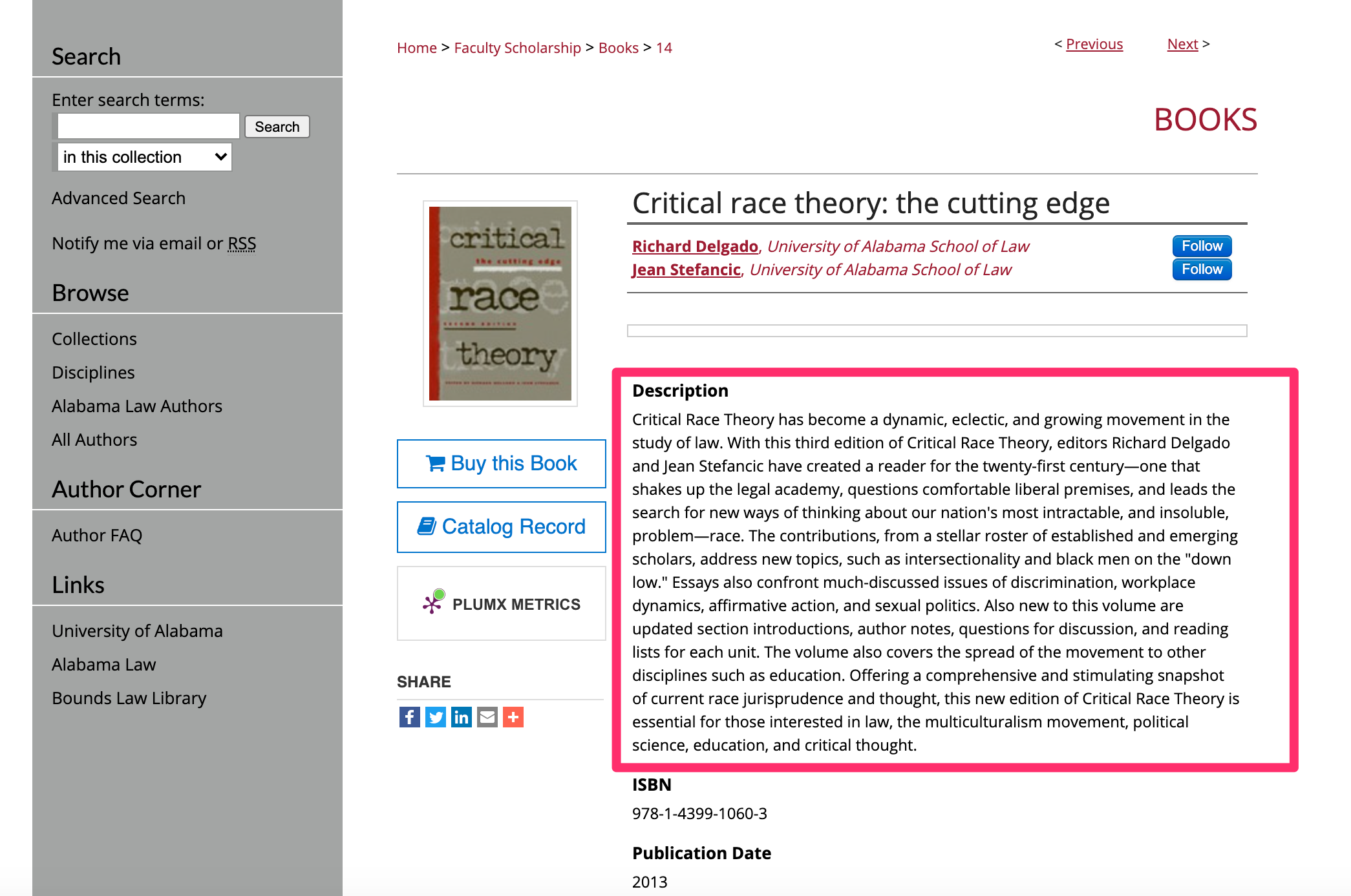 Screenshot of article description for a critical race theory book