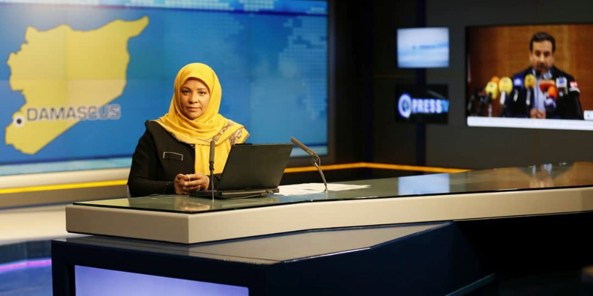 This undated photo provided by Iranian state television's English-language service, Press TV, shows American-born news anchor Marzieh Hashemi at studio in Tehran, Iran.