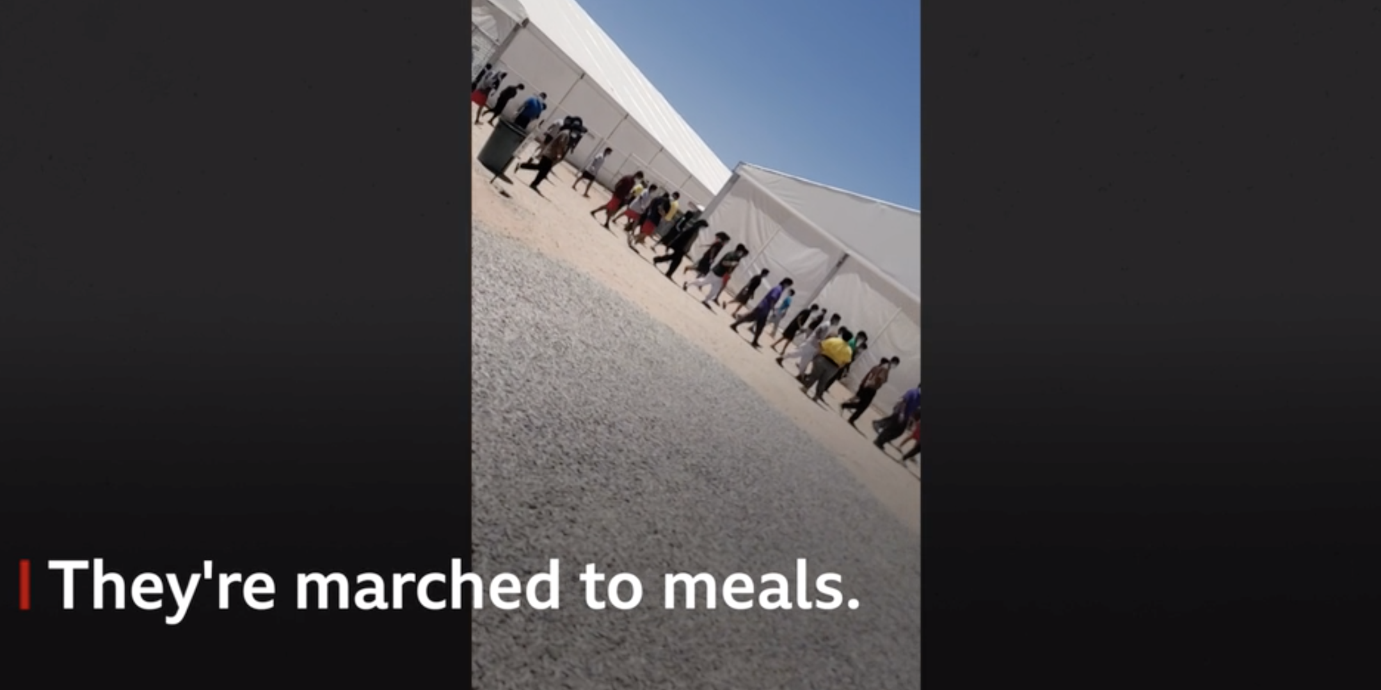 Screenshot of video of migrant children marching in Texas