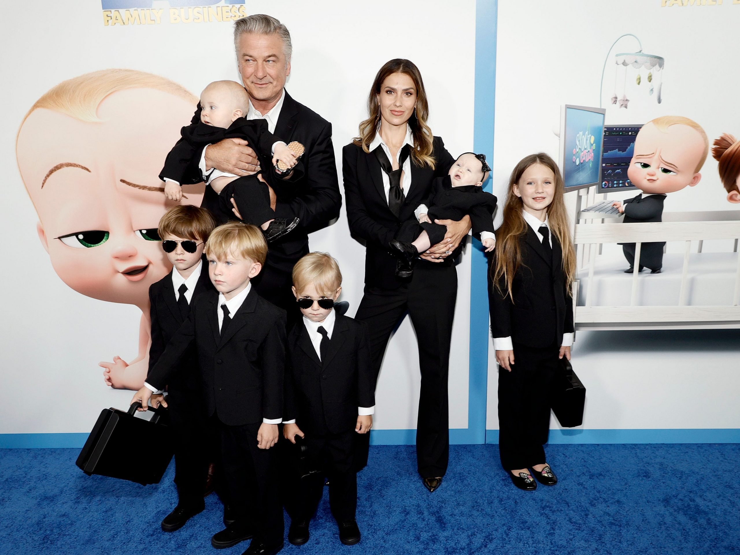 Alec Baldwin, Hilaria Baldwin, and their kids attend as DreamWorks Animation presents The Boss Baby: Family Business World Premiere.