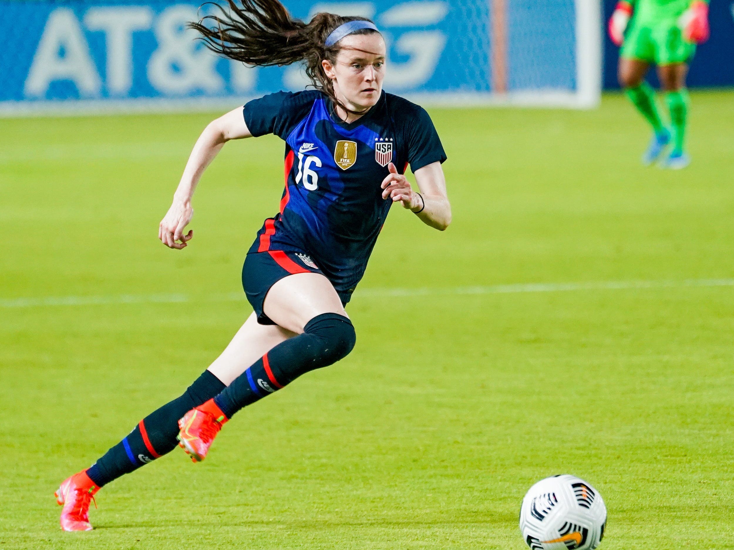 Rose Lavelle dribbles for the US Women's National Team.