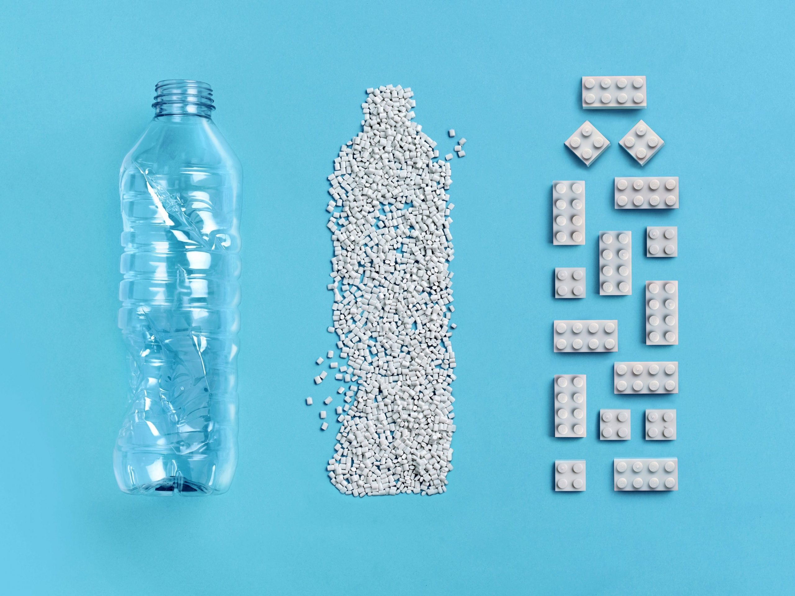 prototype LEGO bricks made from PET plastic from recycled bottles