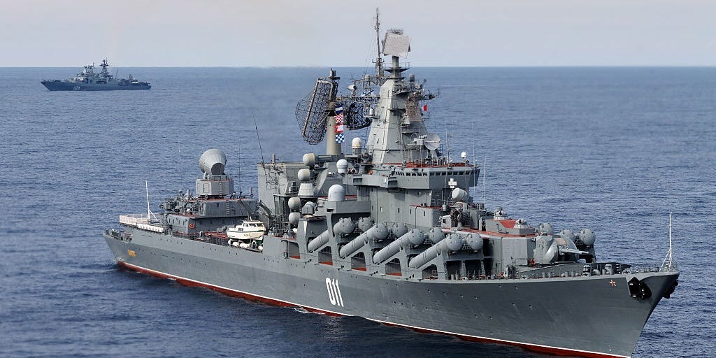 The Russian navy Varyag missile cruiser ensuring air defence in the Mediterranean Sea.