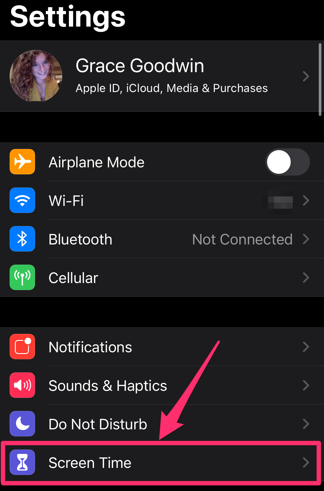 Screenshot of iPhone Settings page