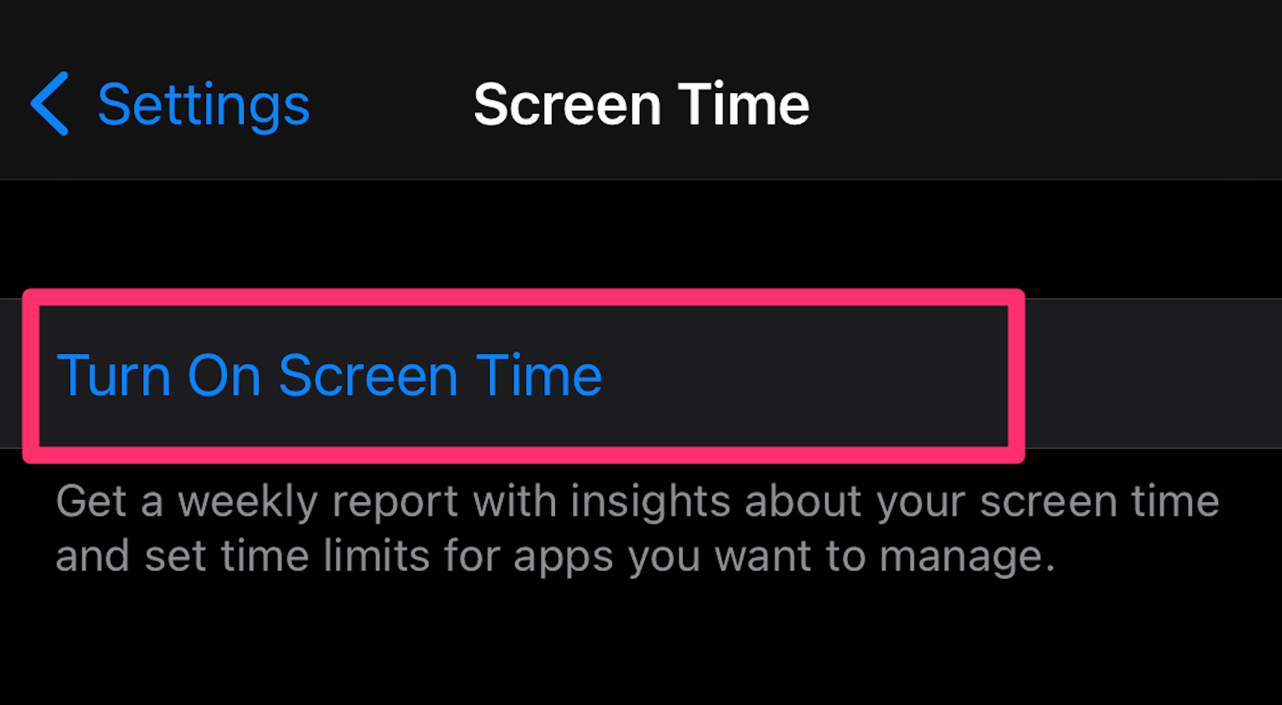 Screenshot of Screen Time page in Settings