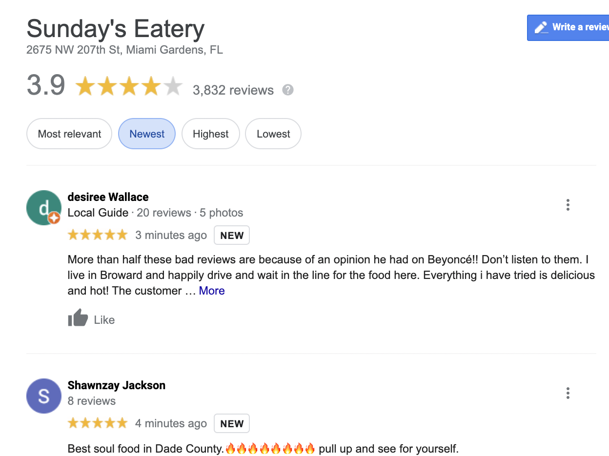 Trick Daddy's Sunday's Eatery reviews/rating