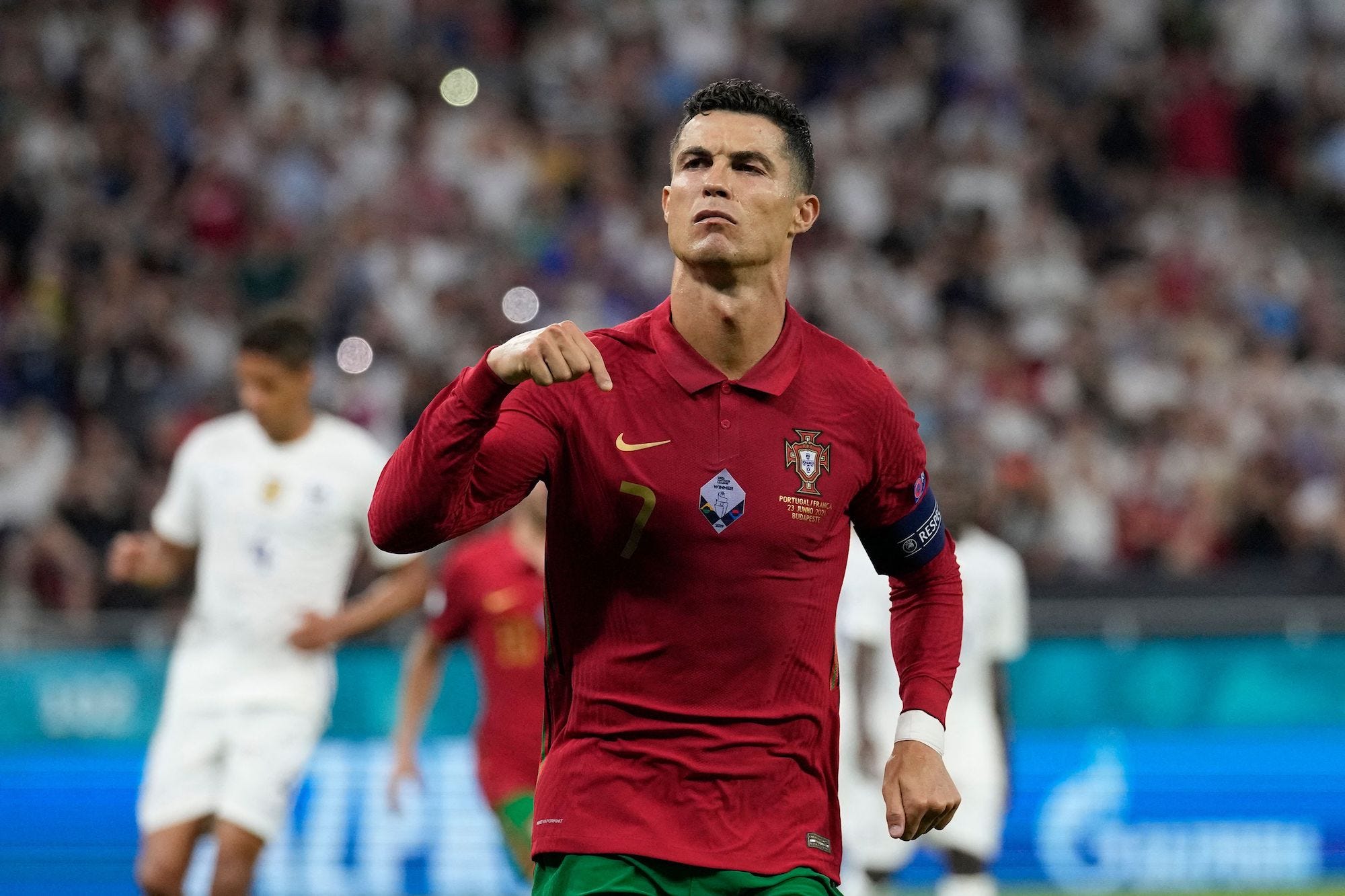 Ronaldo celebrates scoring against France at Euro 2020