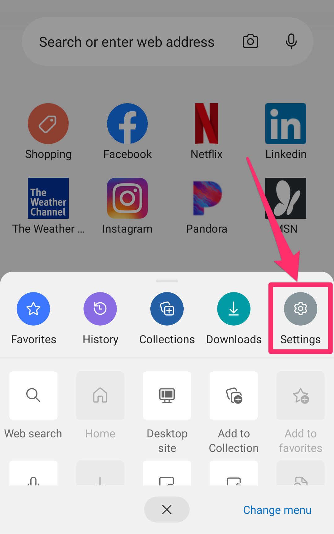 Screenshot of Edge app on Android three-dot pop-up menu