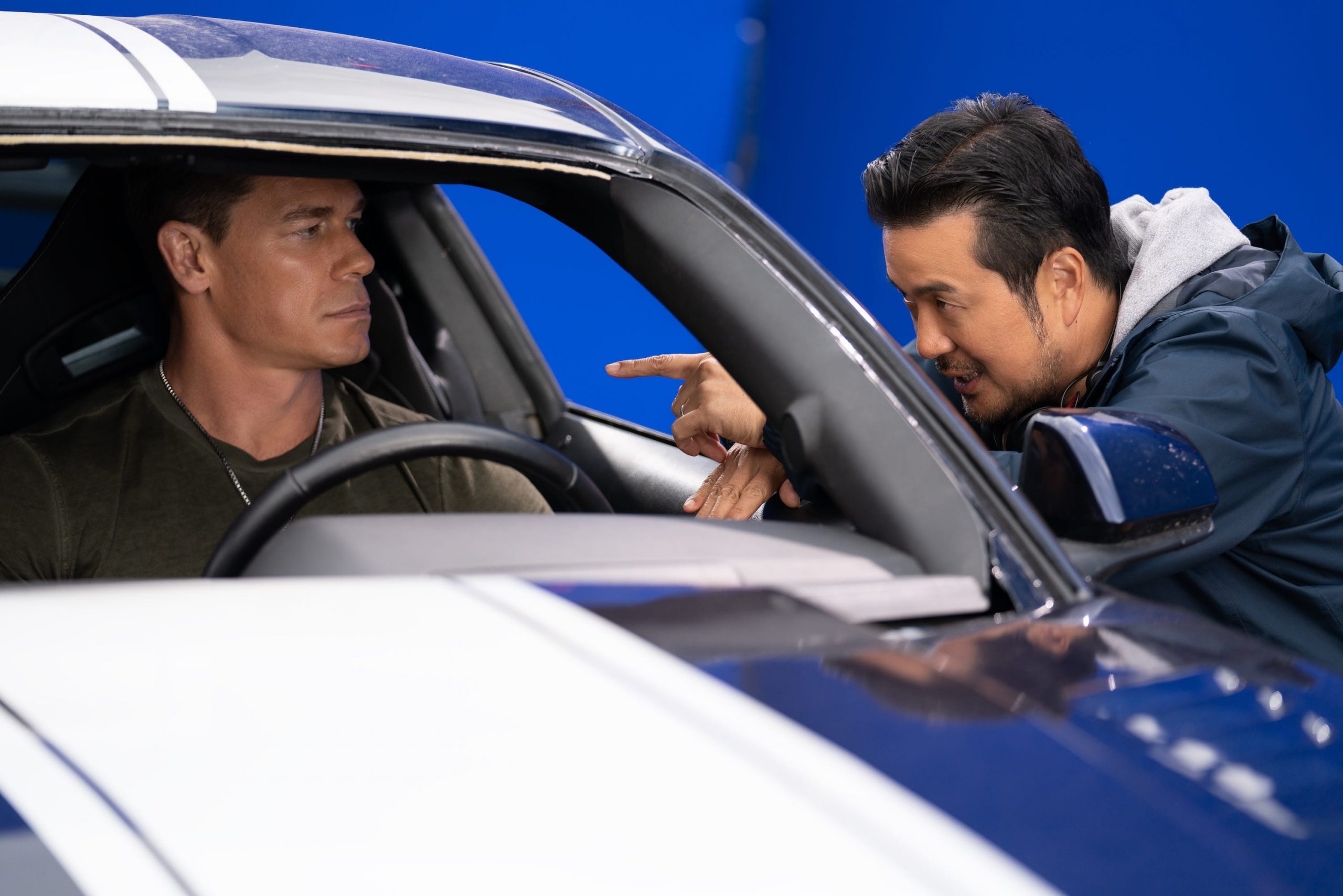 John Cena and director Justin Lin on the set of Fast 9