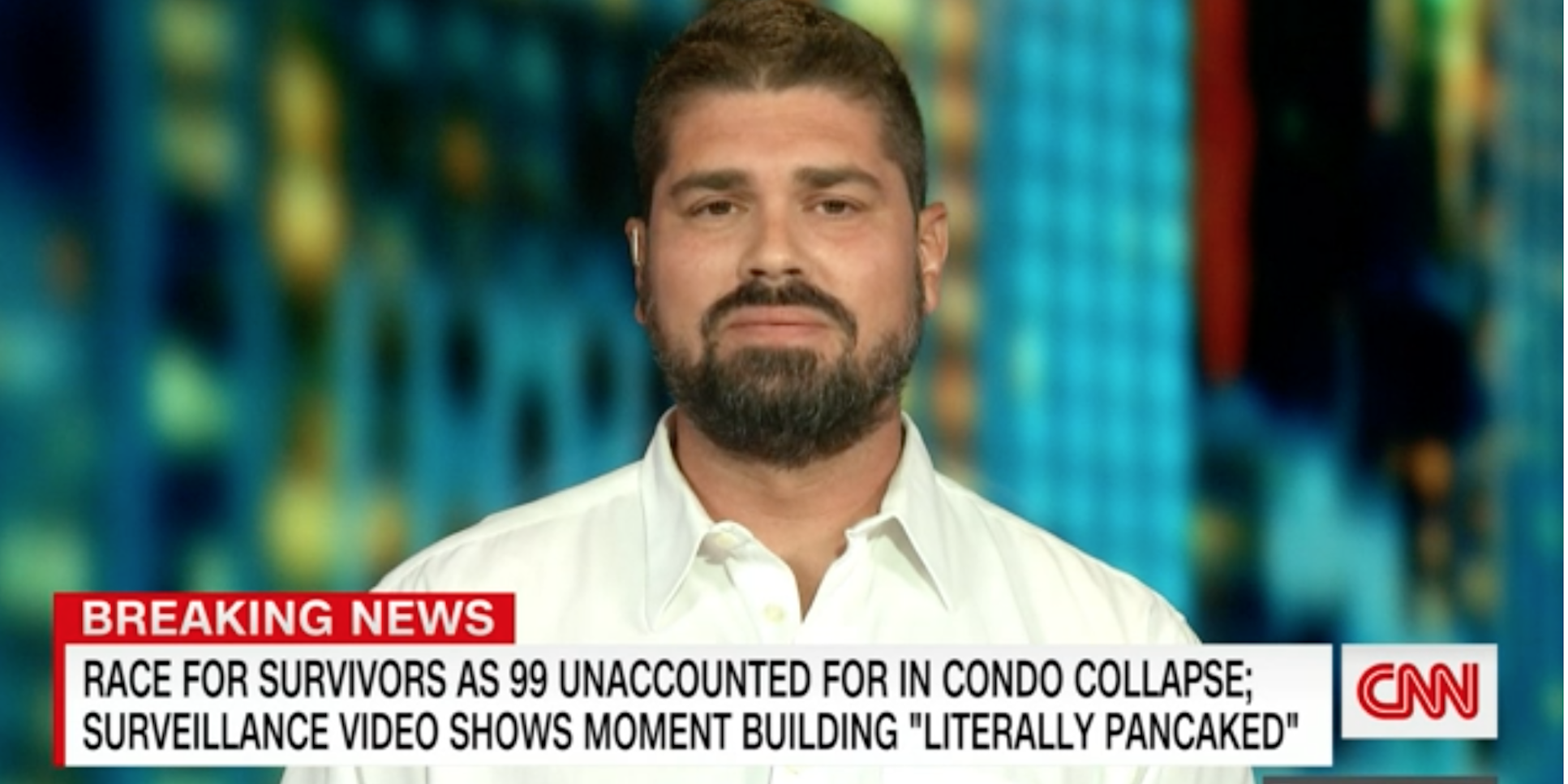A screengrab of Pablo Rodriguez talking to CNN about the condo collapse.
