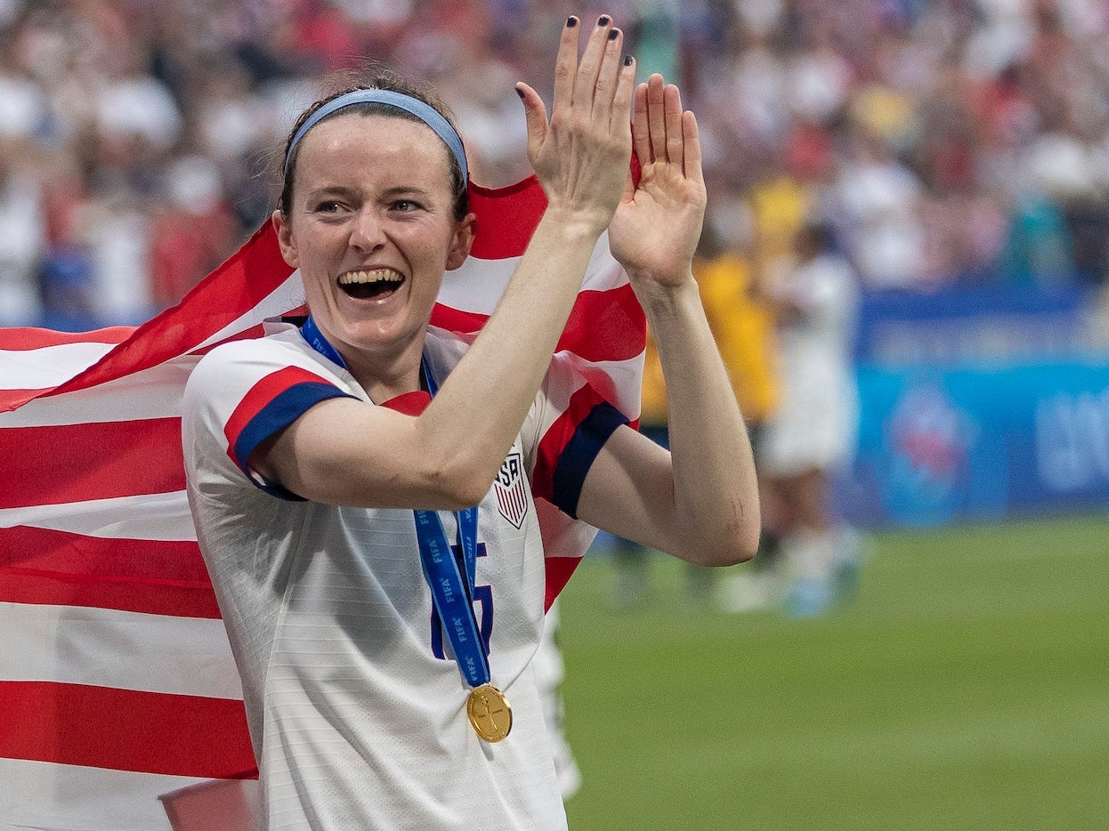 Rose Lavelle celebrates the USWNT's 2019 World Cup victory.