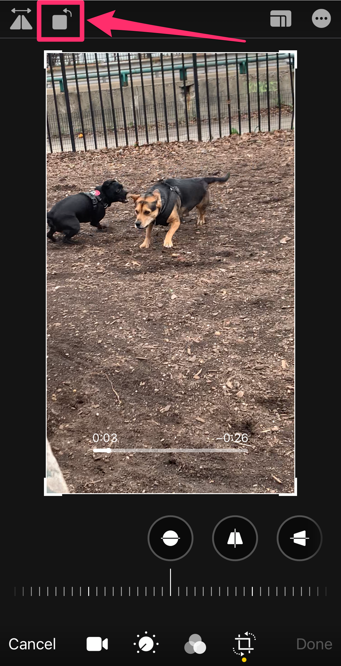 Screenshot of Rotate button in Photos on iPhone