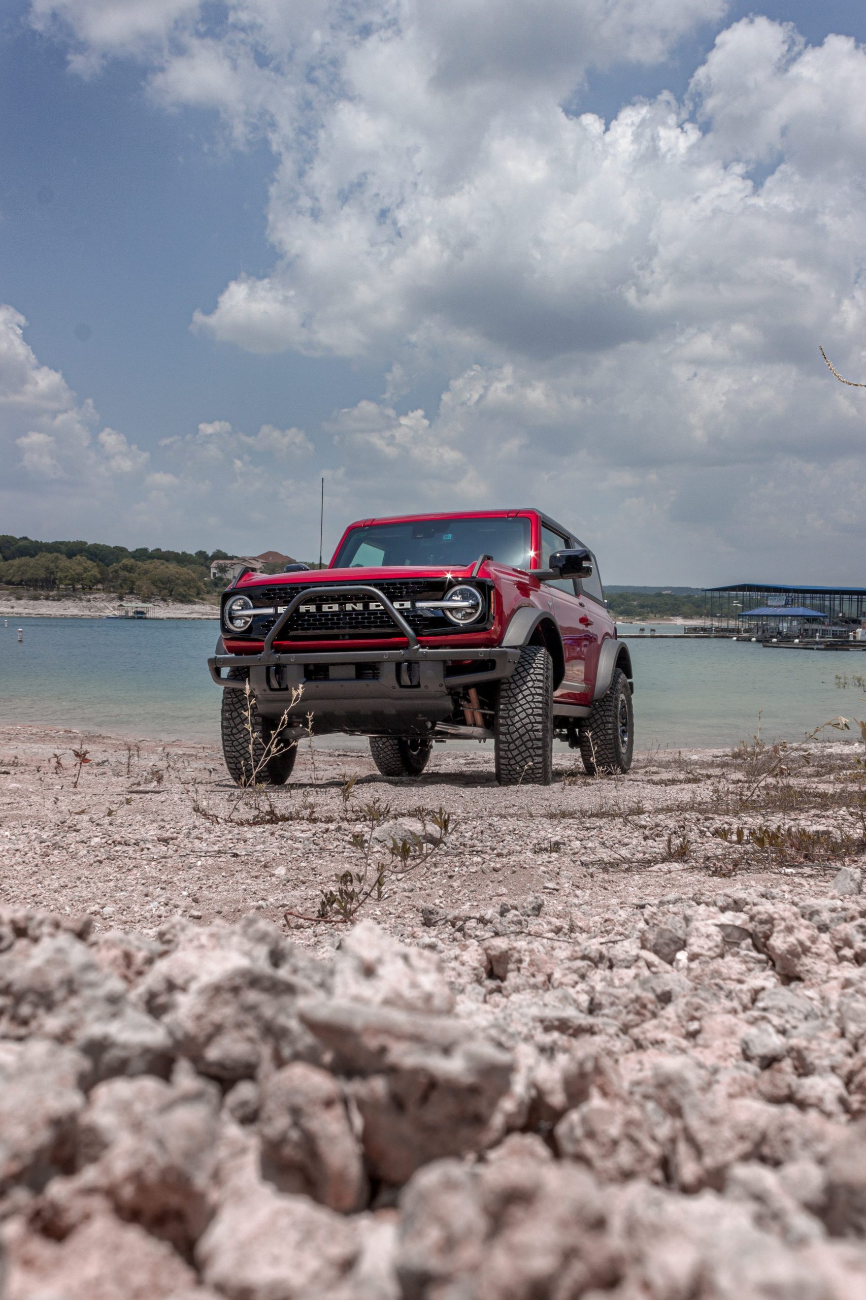 The Ford Bronco near a lake.