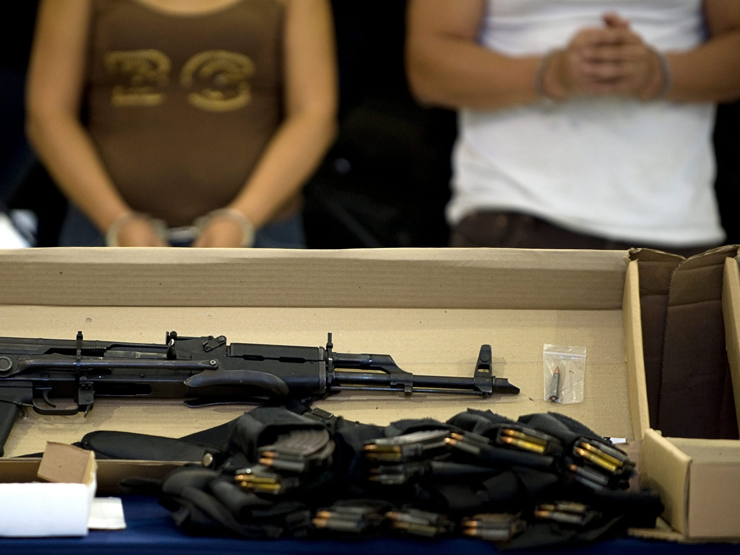 A file photo of guns owned by the Sinaloa cartel