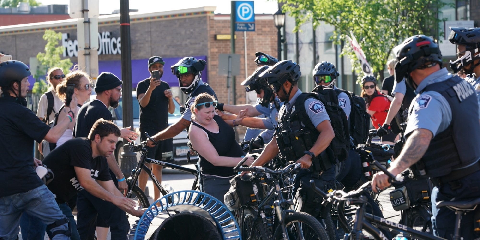 A small group of protesters who had closed the intersection of Hennepin Avenue and Lake Street in Uptown clashed with officers on bike who were trying to take over the area as protests continue in response the the shooting of Winston Smith the day before by police in Minneapolis, Minn., on June 4, 2021.