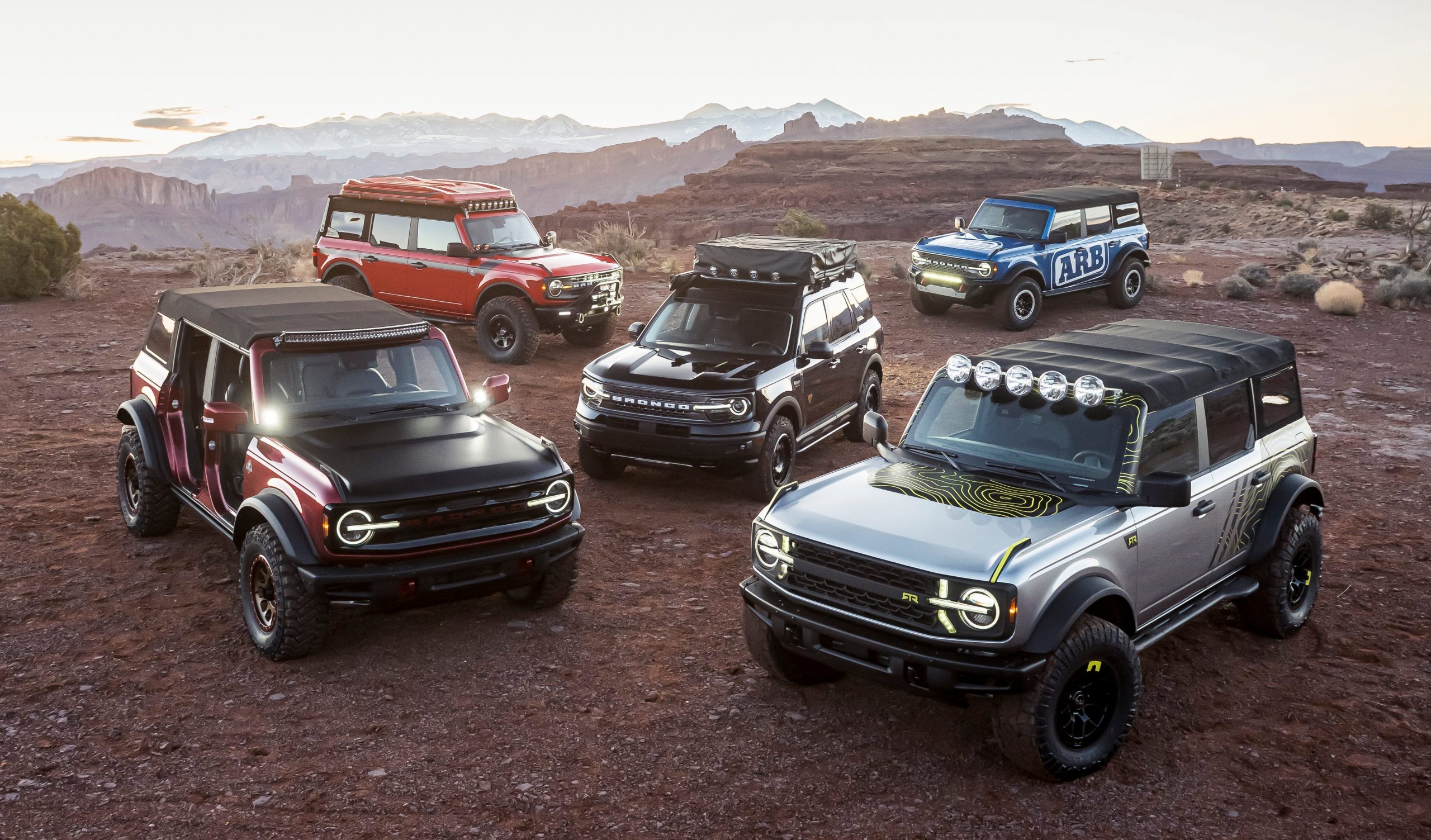 Custom Bronco and Bronco Sports SUVs at Moab.