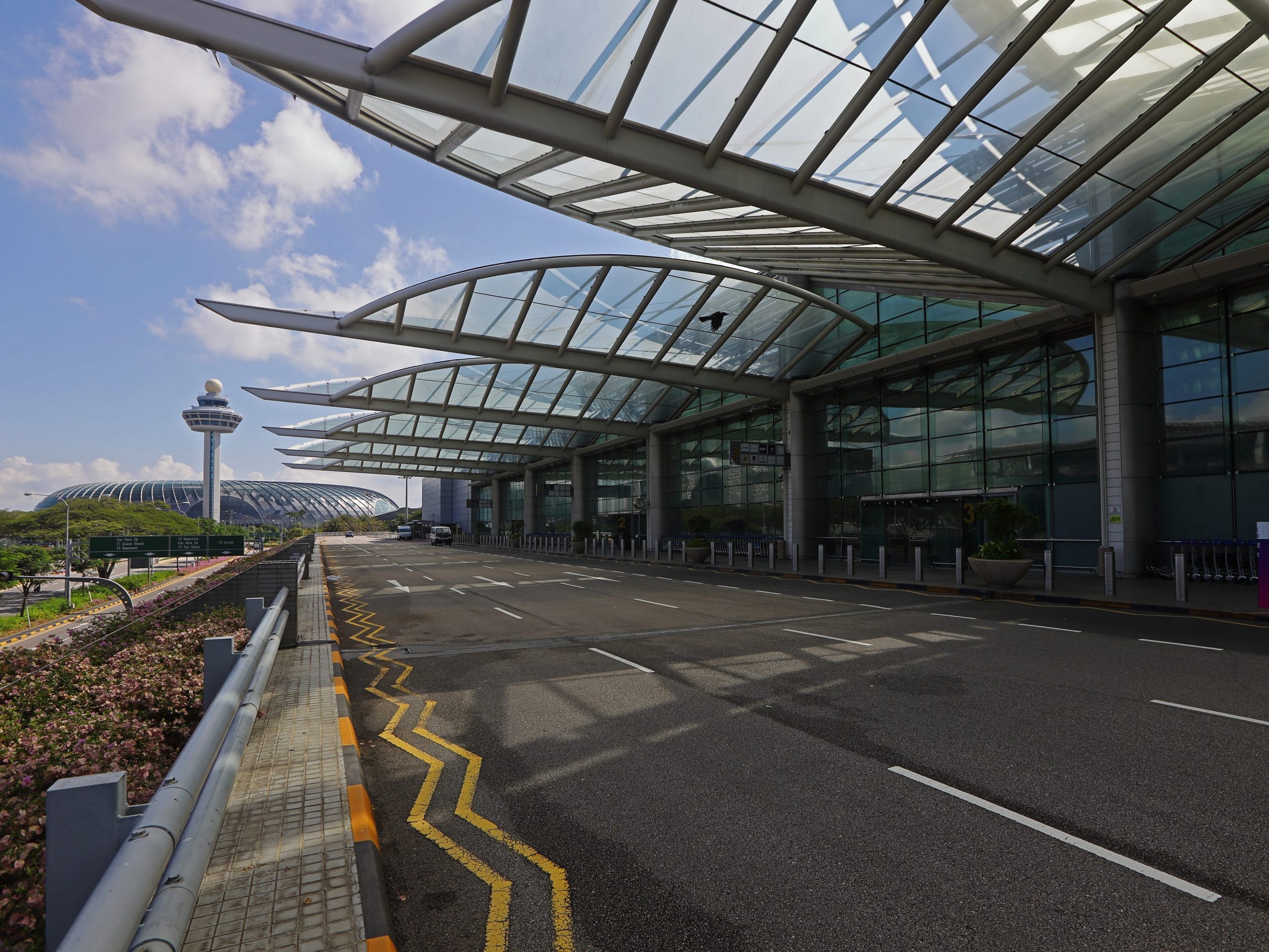 An empty road outside of Singapore's Changi airport during the pandemic