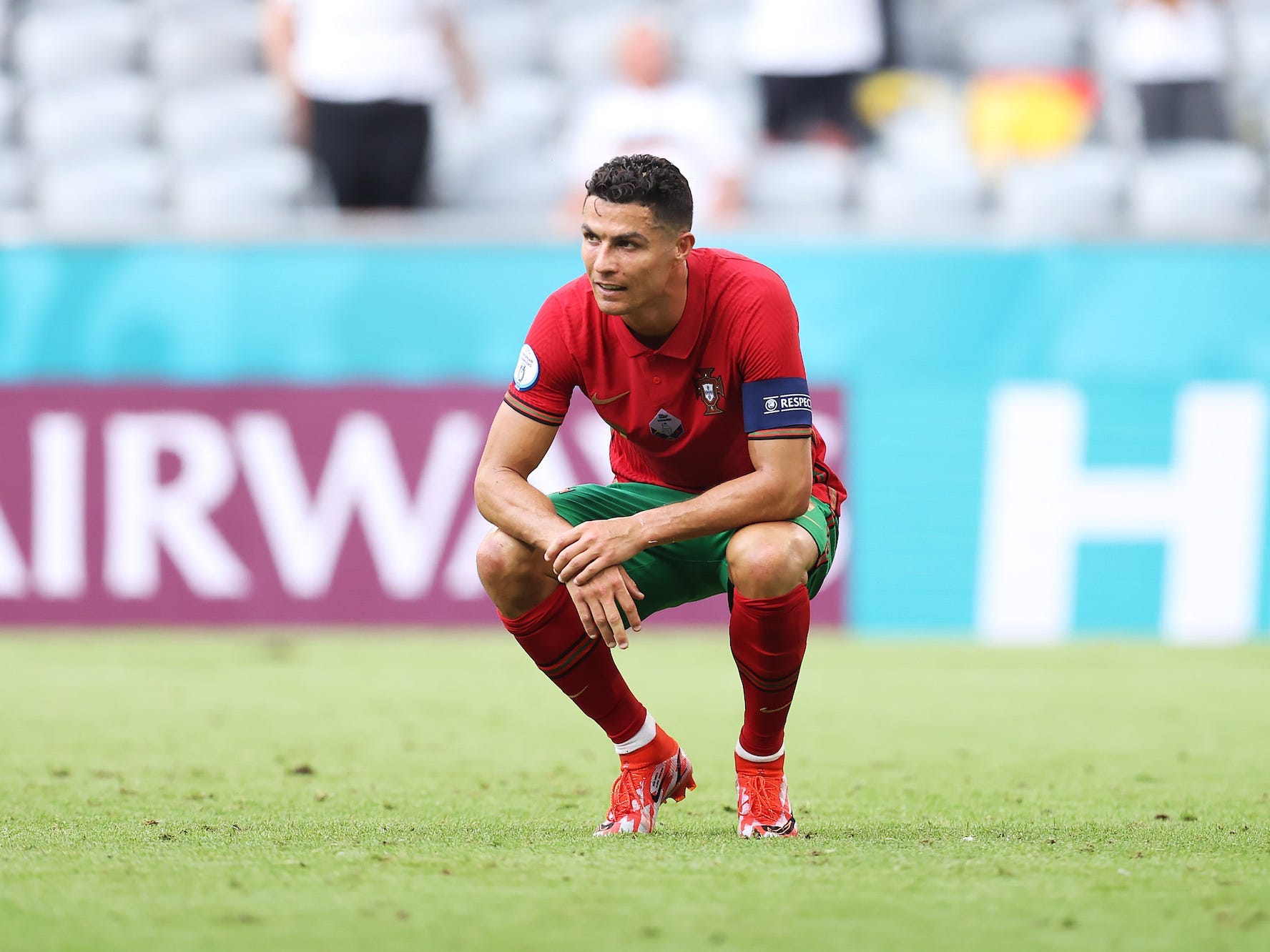 Ronaldo looks on after Portugal was beaten 4-2 by Germany at Euro 2020
