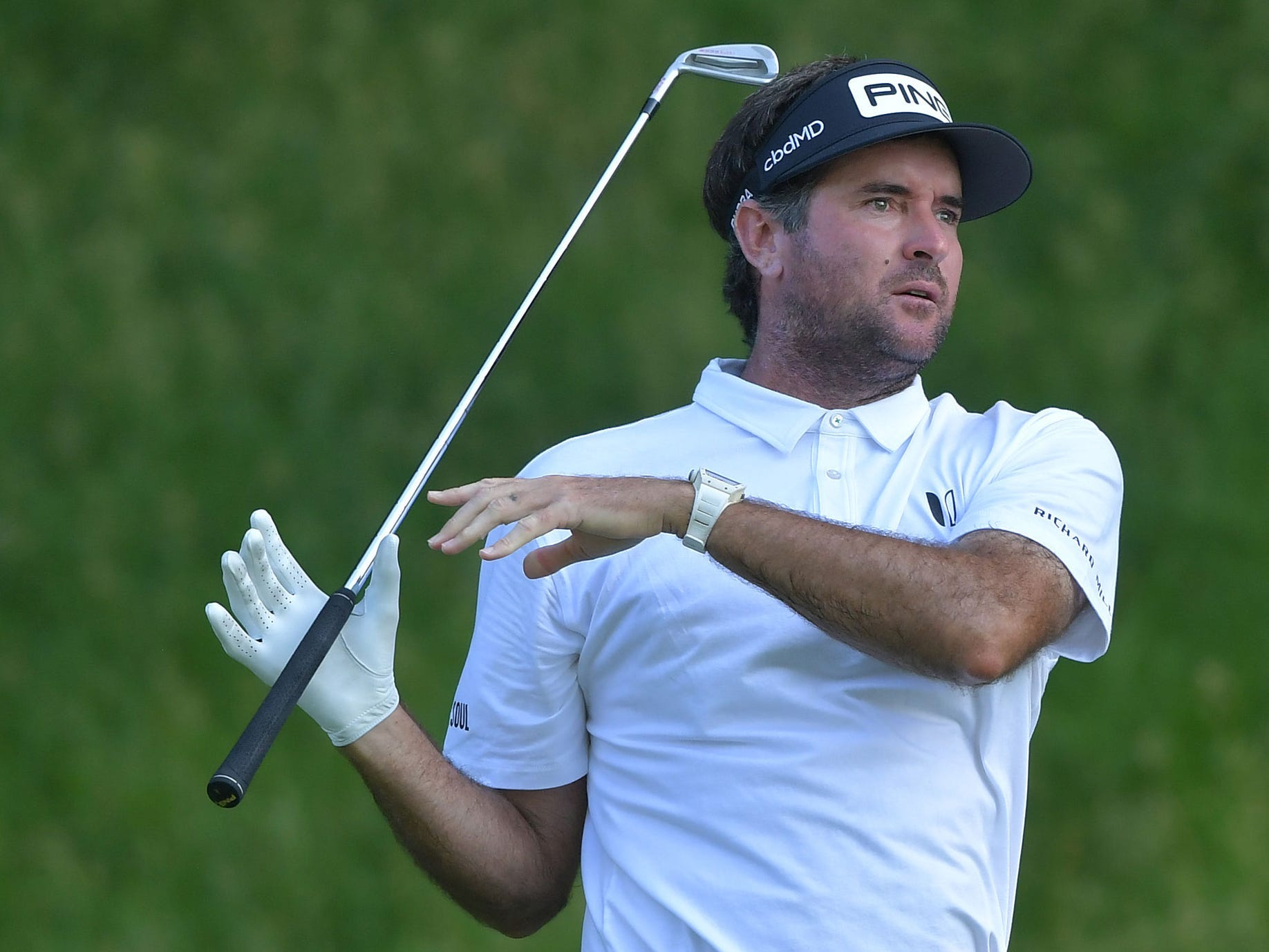 Bubba Watson reacts after a shot at the 2021 Travelers Championship.