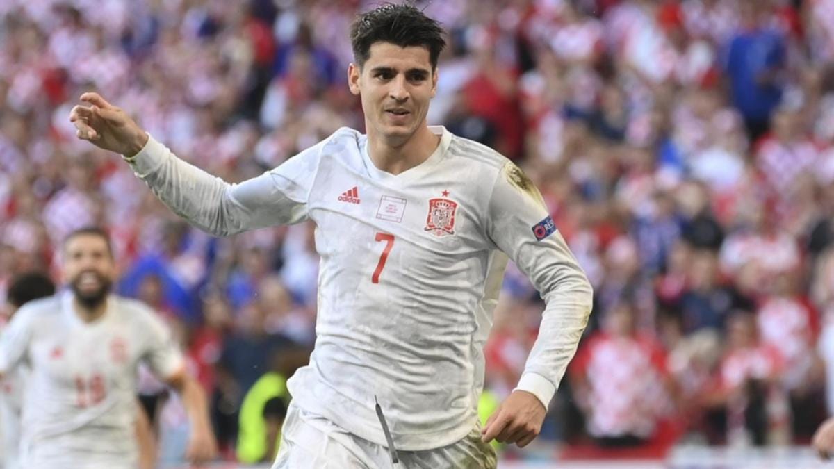 Alvaro Morata celebrates scoring at Euro 2020