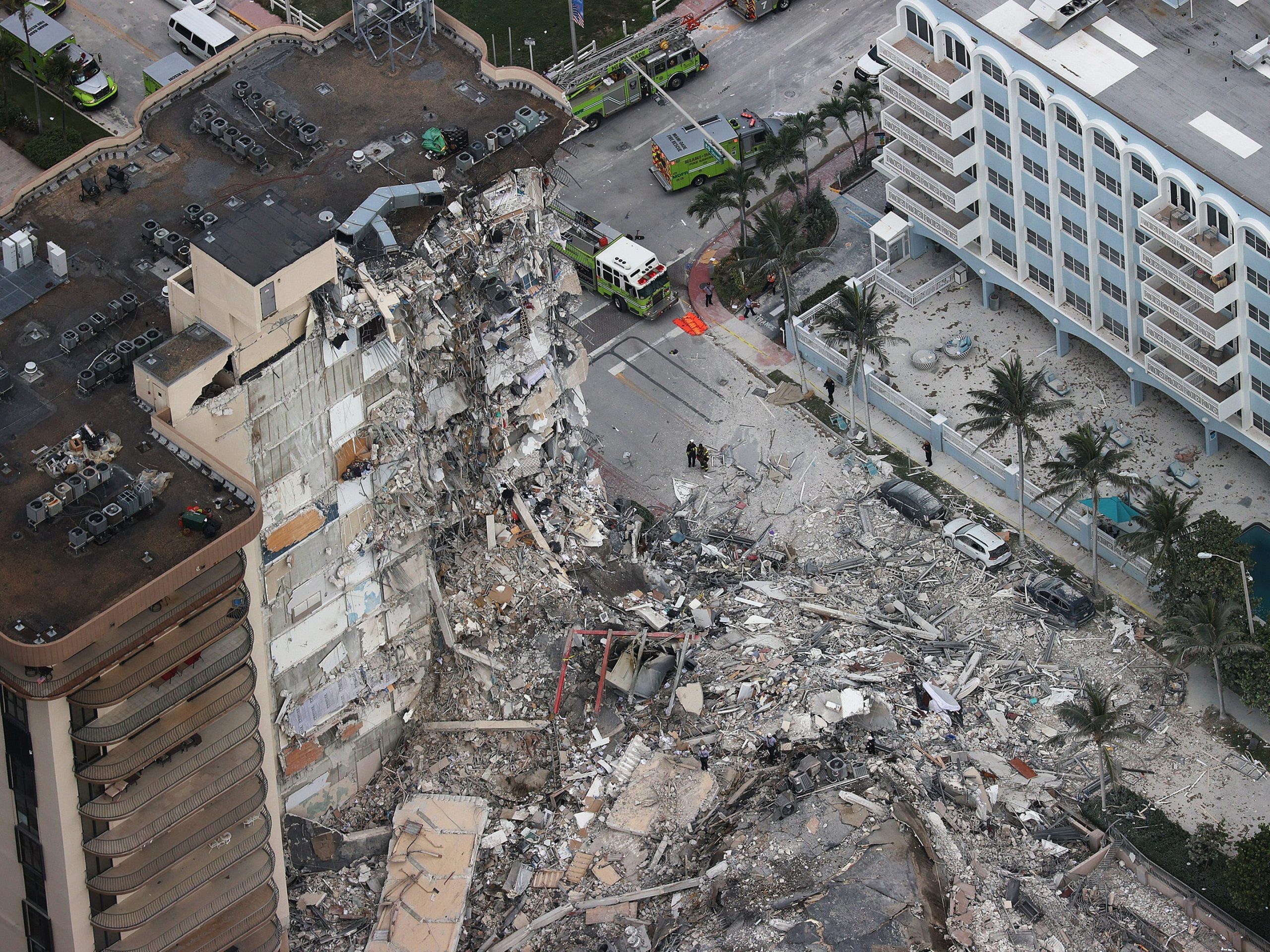 Aerial view of Surfside building collapse