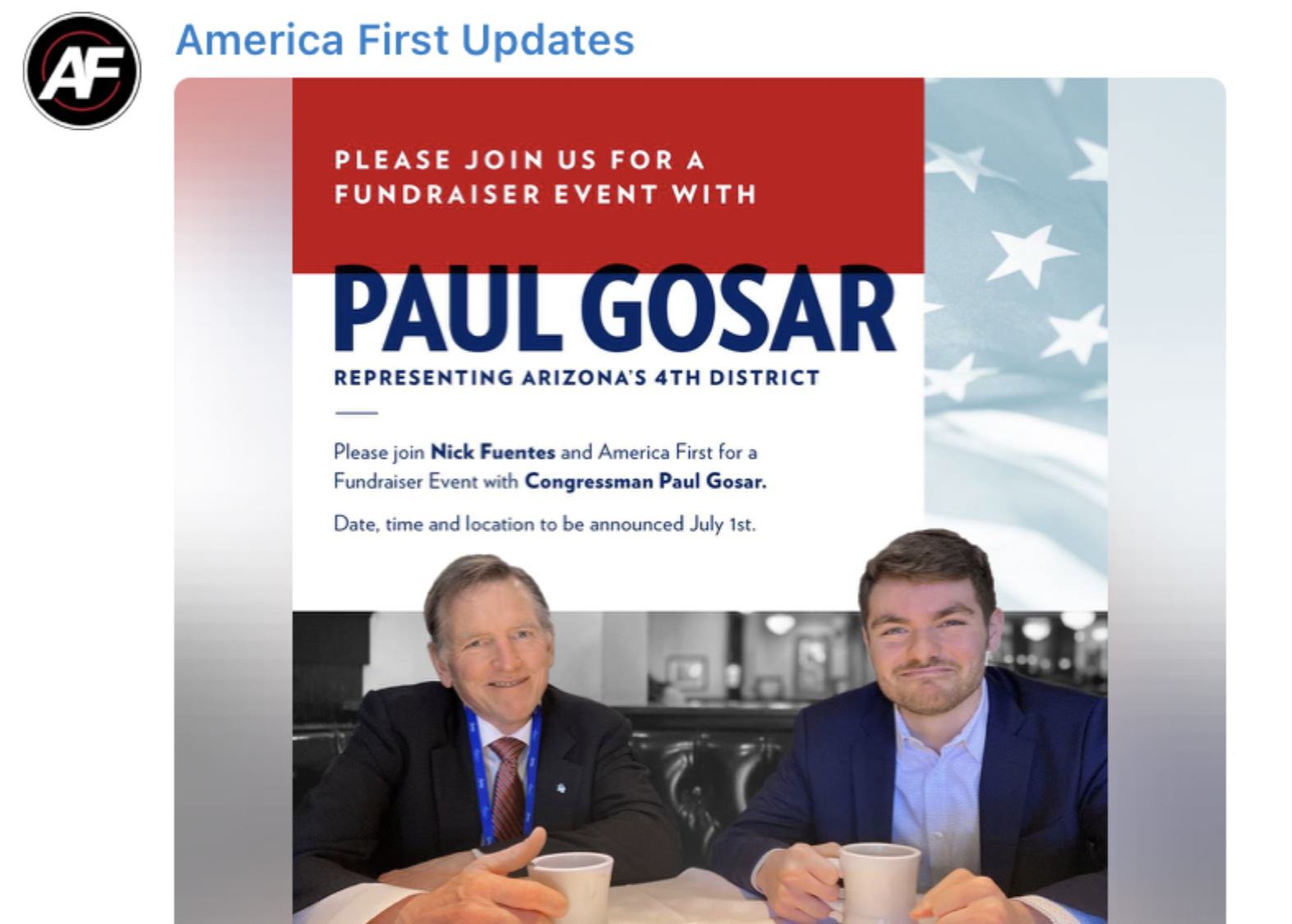 Paul Gosar flier with Holocaust denier Nick Fuentes