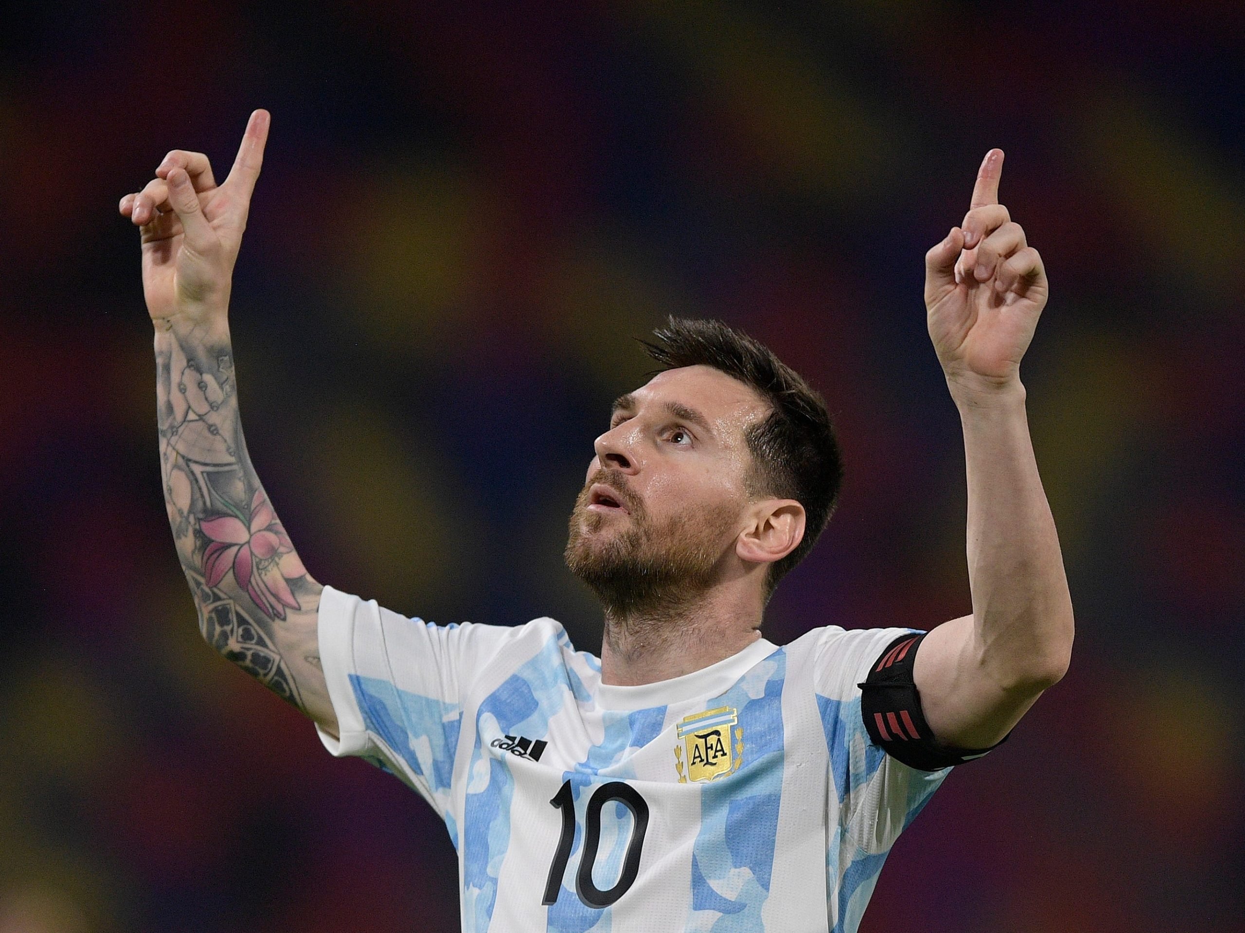 Lionel Messi celebrates after scoring a goal for Argentina