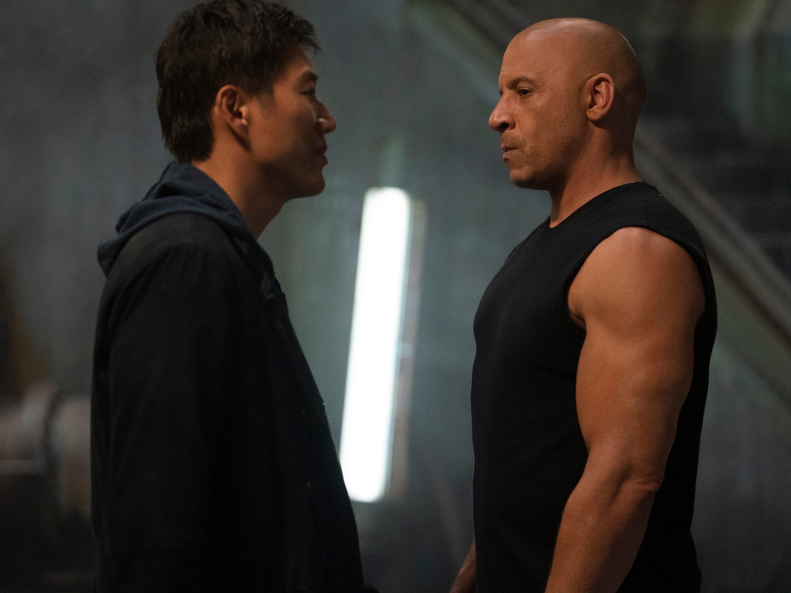 Han (Sung Kang) and Dom (Vin Diesel) in "F9"