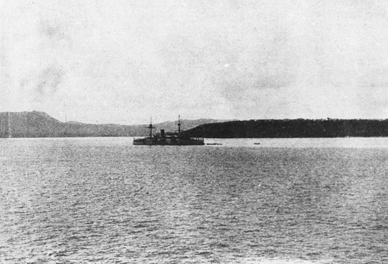 Navy cruiser Charleston in harbor at Agana Guam