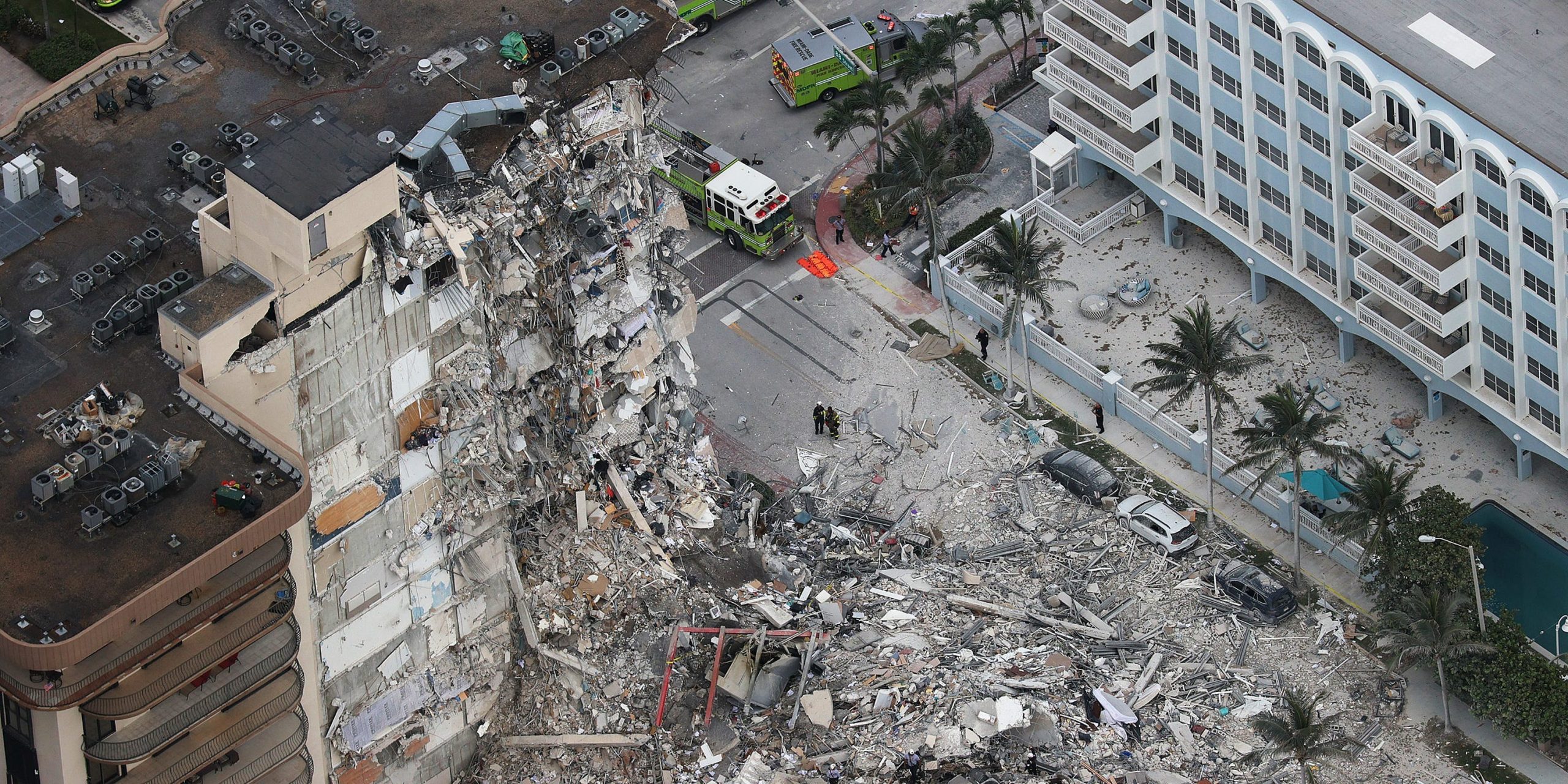 Aerial view of Surfside building collapse
