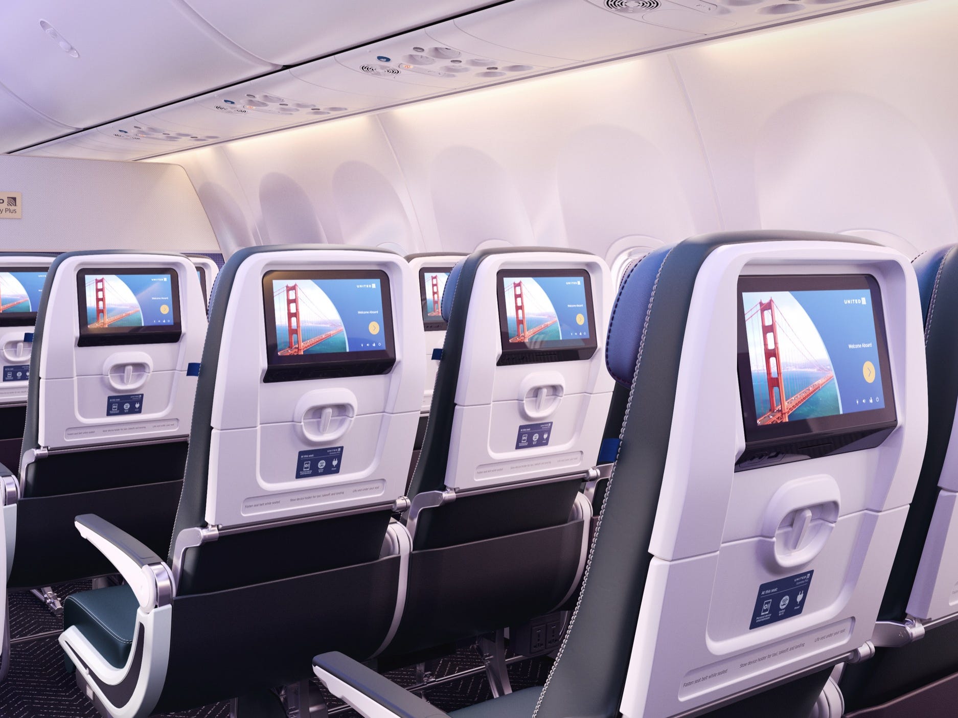 A rendering of United Airlines' new signature interior - United Airlines Boeing 737 Max 8