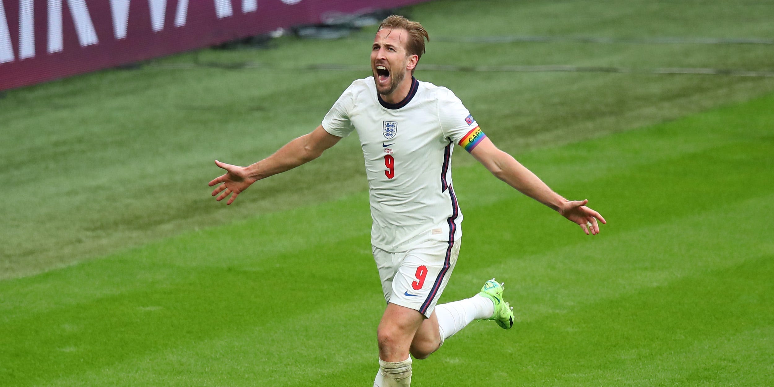 Harry Kane celebrates after scoring against Germany