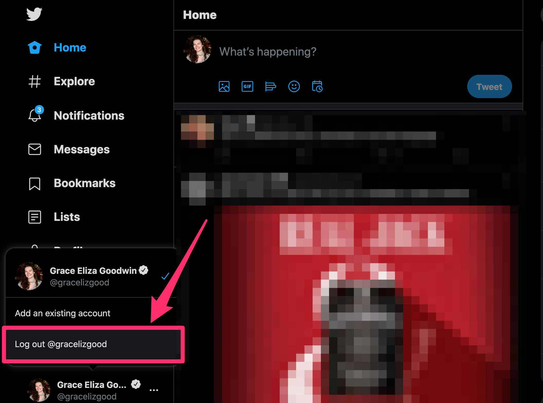 Screenshot of Twitter website three-dot icon pop-up menu