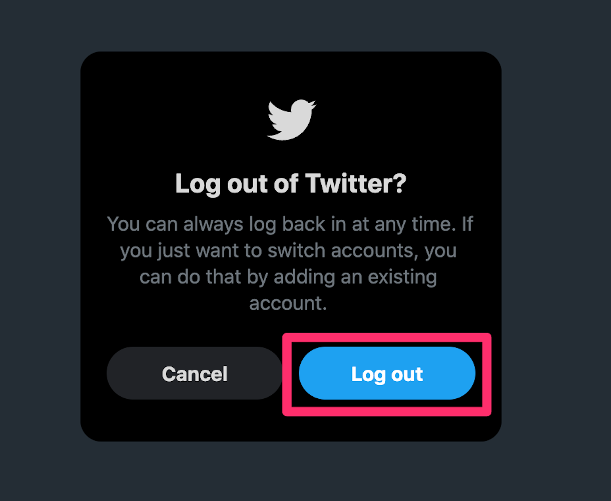 Screenshot of Twitter website log out pop-up