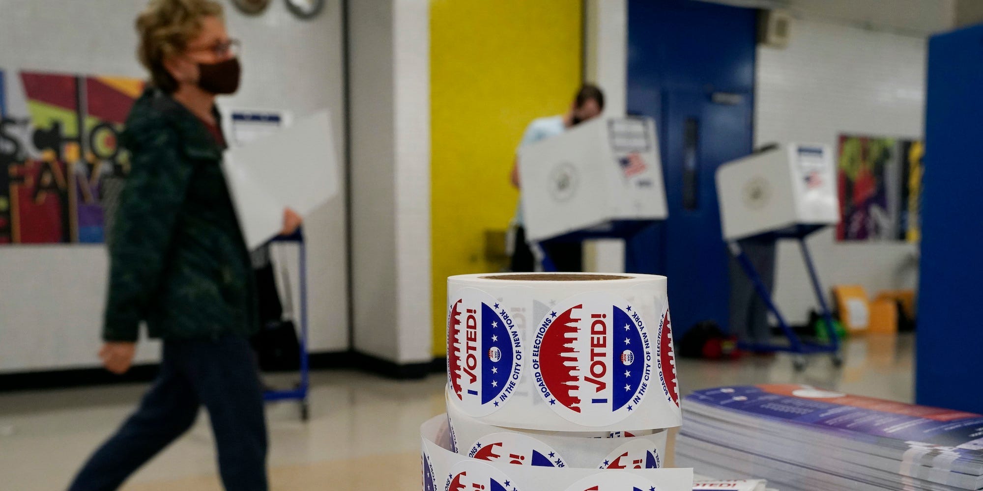 A voter walks through a New York City polling location